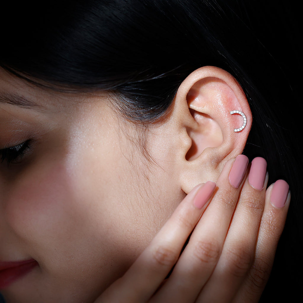 Moissanite Half Circle Earring for Helix Piercing