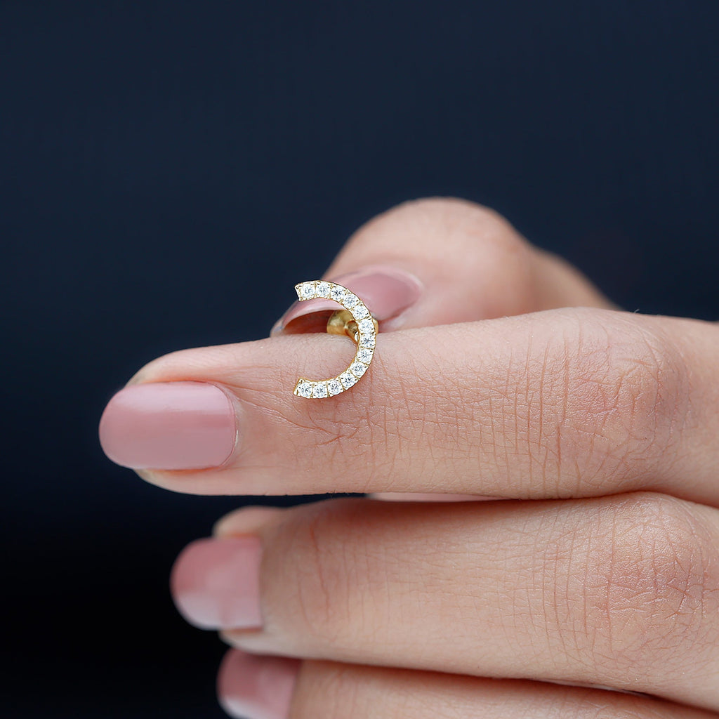 Moissanite Half Circle Earring for Helix Piercing