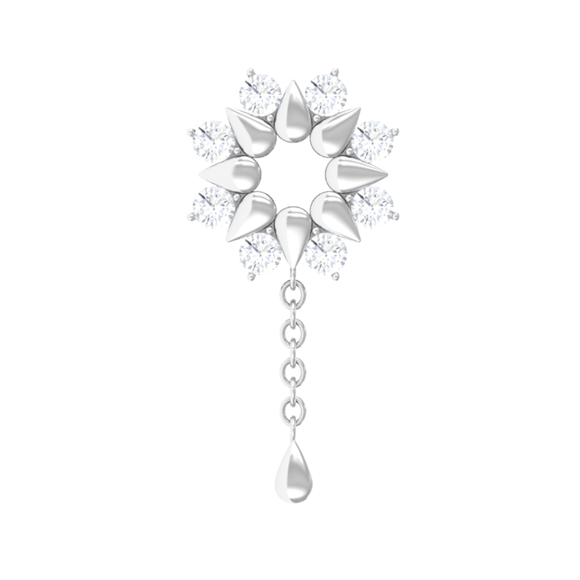 Moissanite Flower Chain Drop Earring for Cartilage Piercing