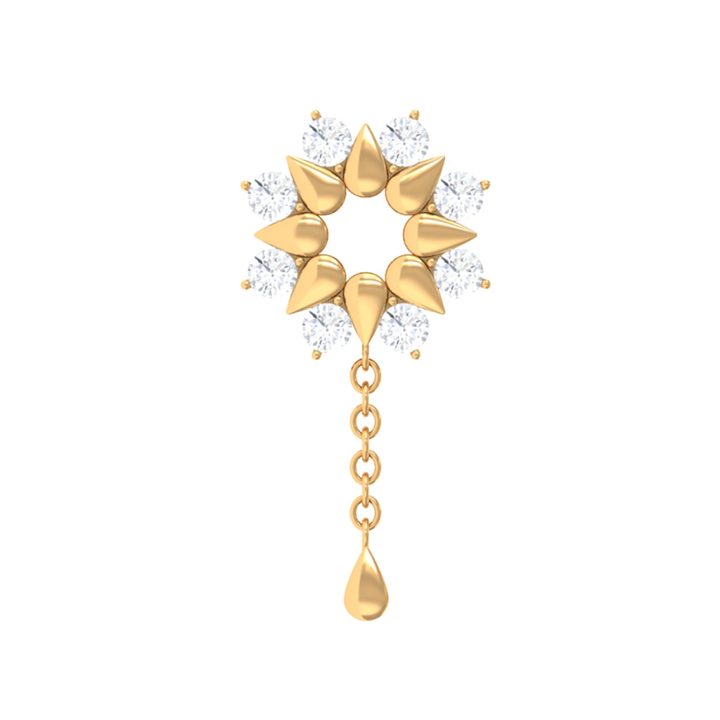 Moissanite Flower Chain Drop Earring for Cartilage Piercing