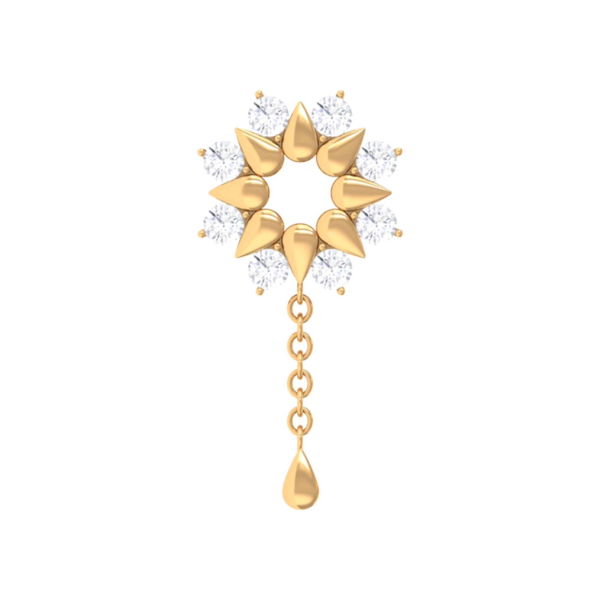 Moissanite Flower Chain Drop Earring for Cartilage Piercing