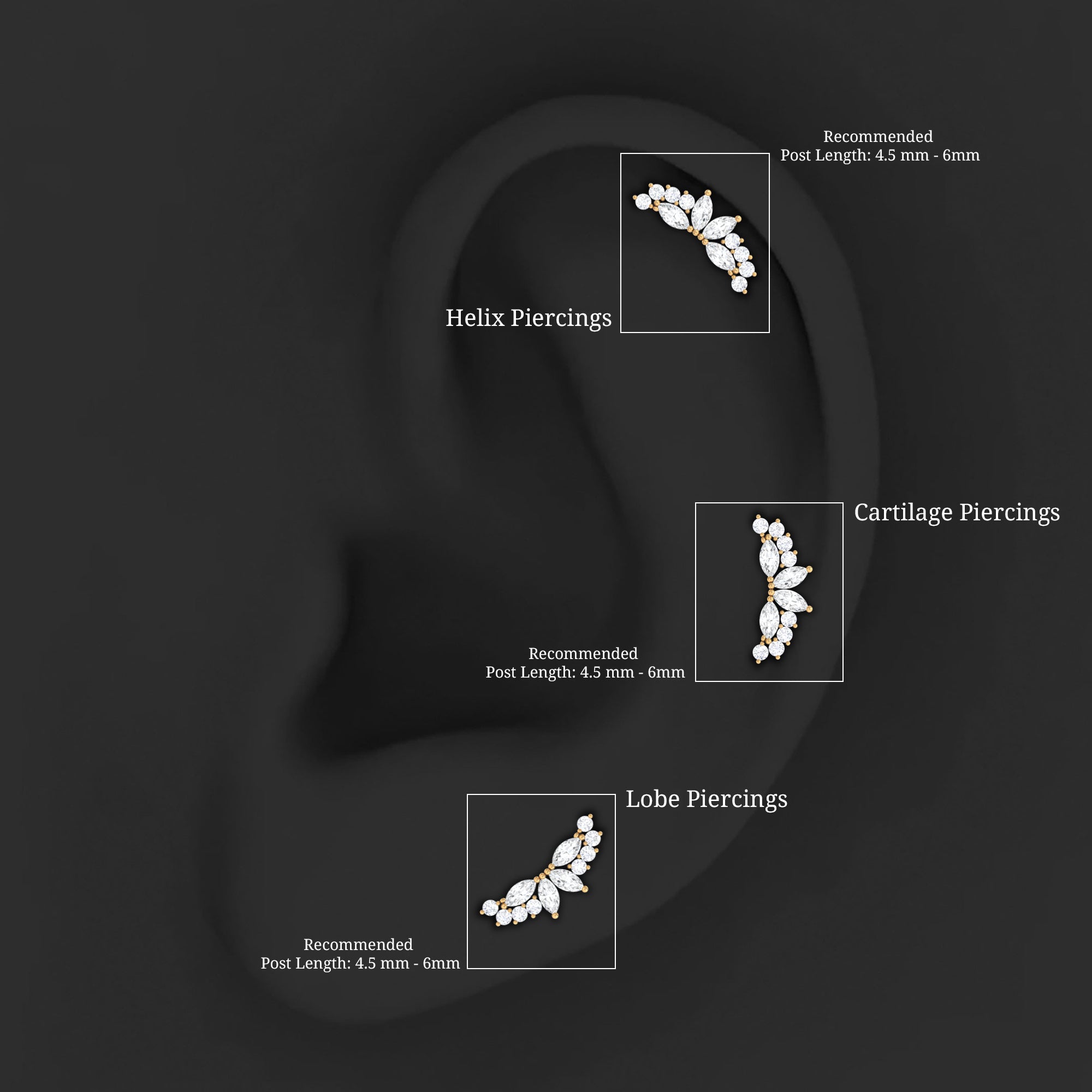 Marquise and Round Moissanite Unique Crawler Earring