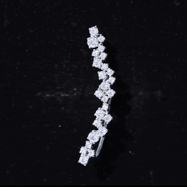 Certified Round Moissanite Cluster Climber Earring