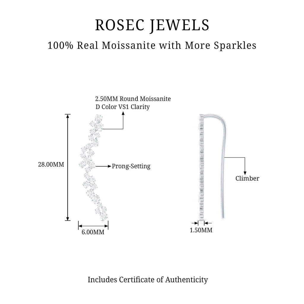Certified Round Moissanite Cluster Climber Earring