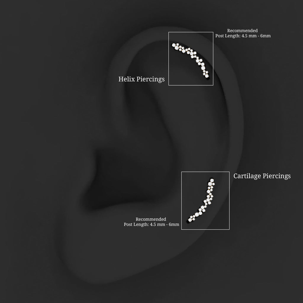 Certified Round Moissanite Cluster Climber Earring