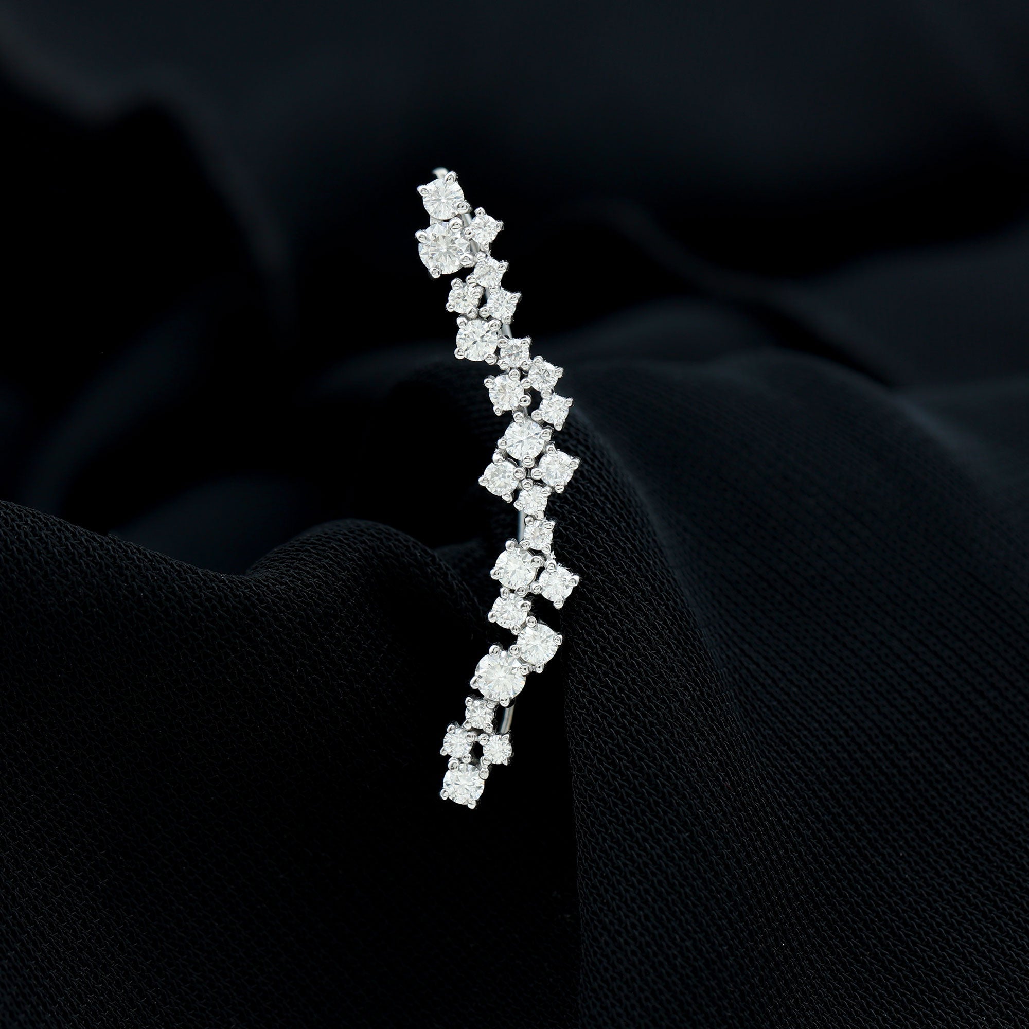 Certified Round Moissanite Cluster Climber Earring