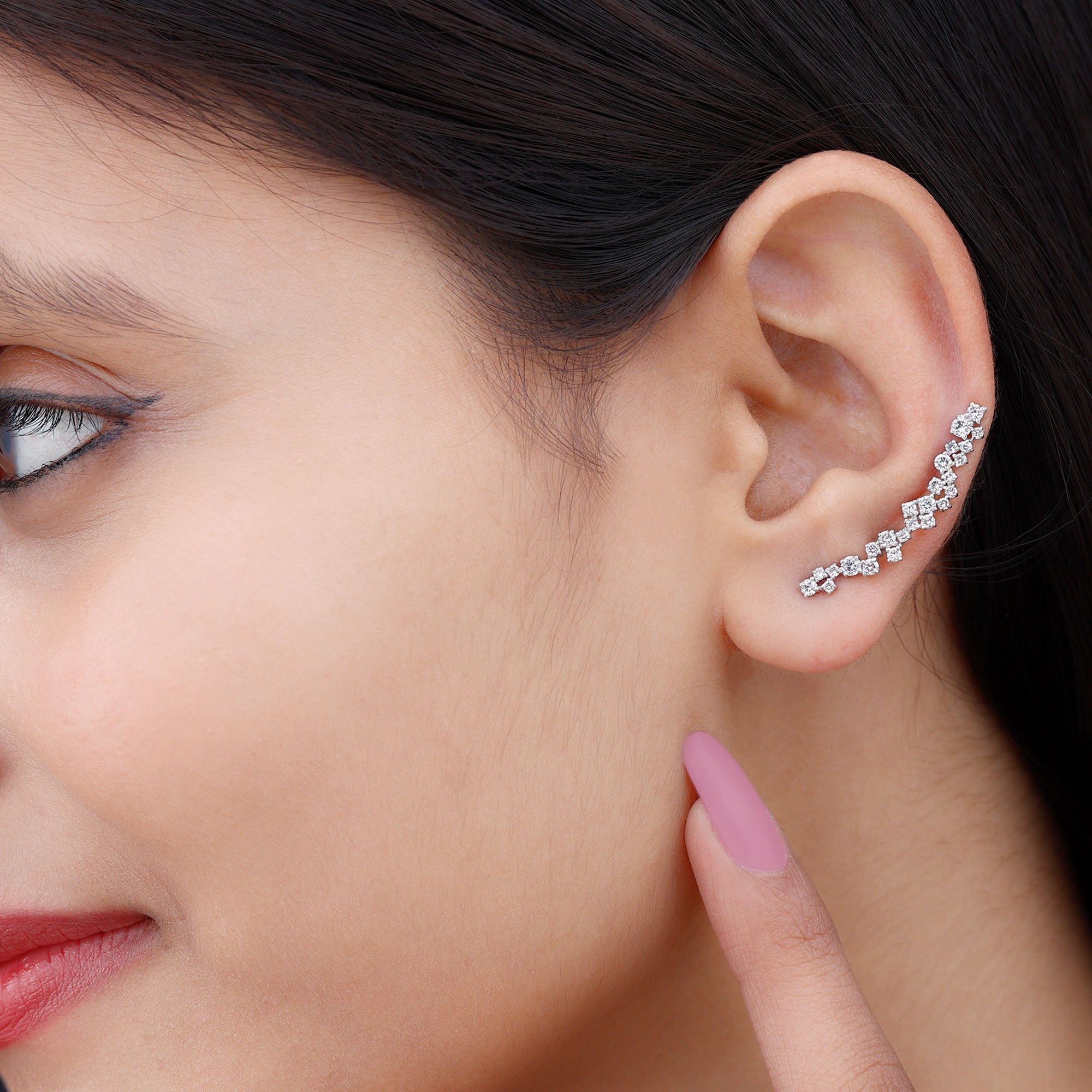 Certified Round Moissanite Cluster Climber Earring