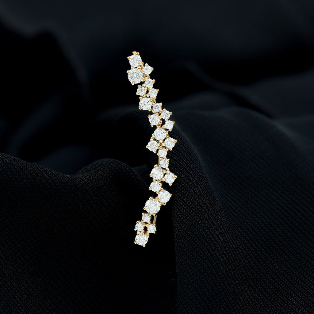 Certified Round Moissanite Cluster Climber Earring