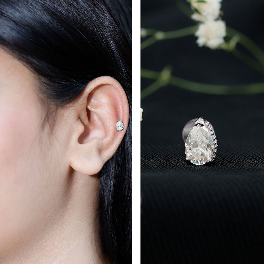 Pear Shaped Moissanite Solitaire Cartilage Earring