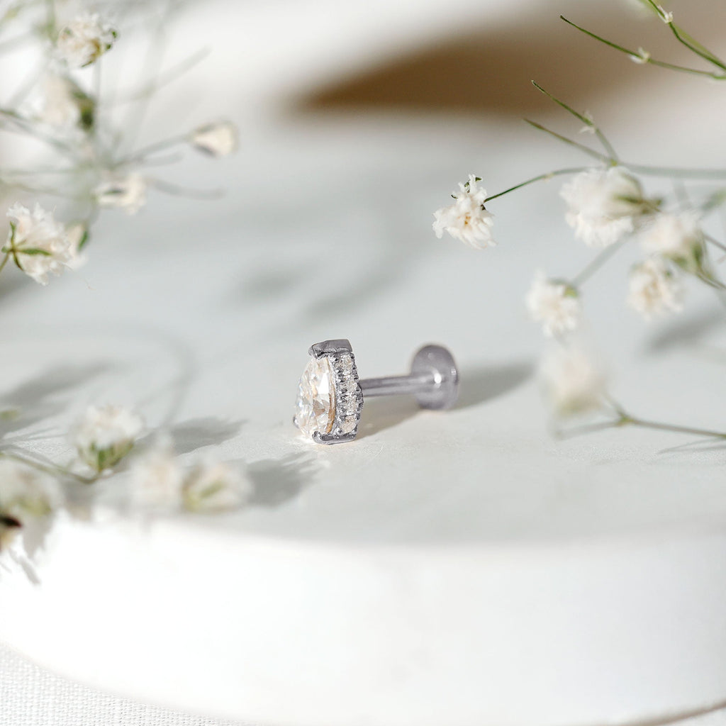 Pear Shaped Moissanite Solitaire Cartilage Earring