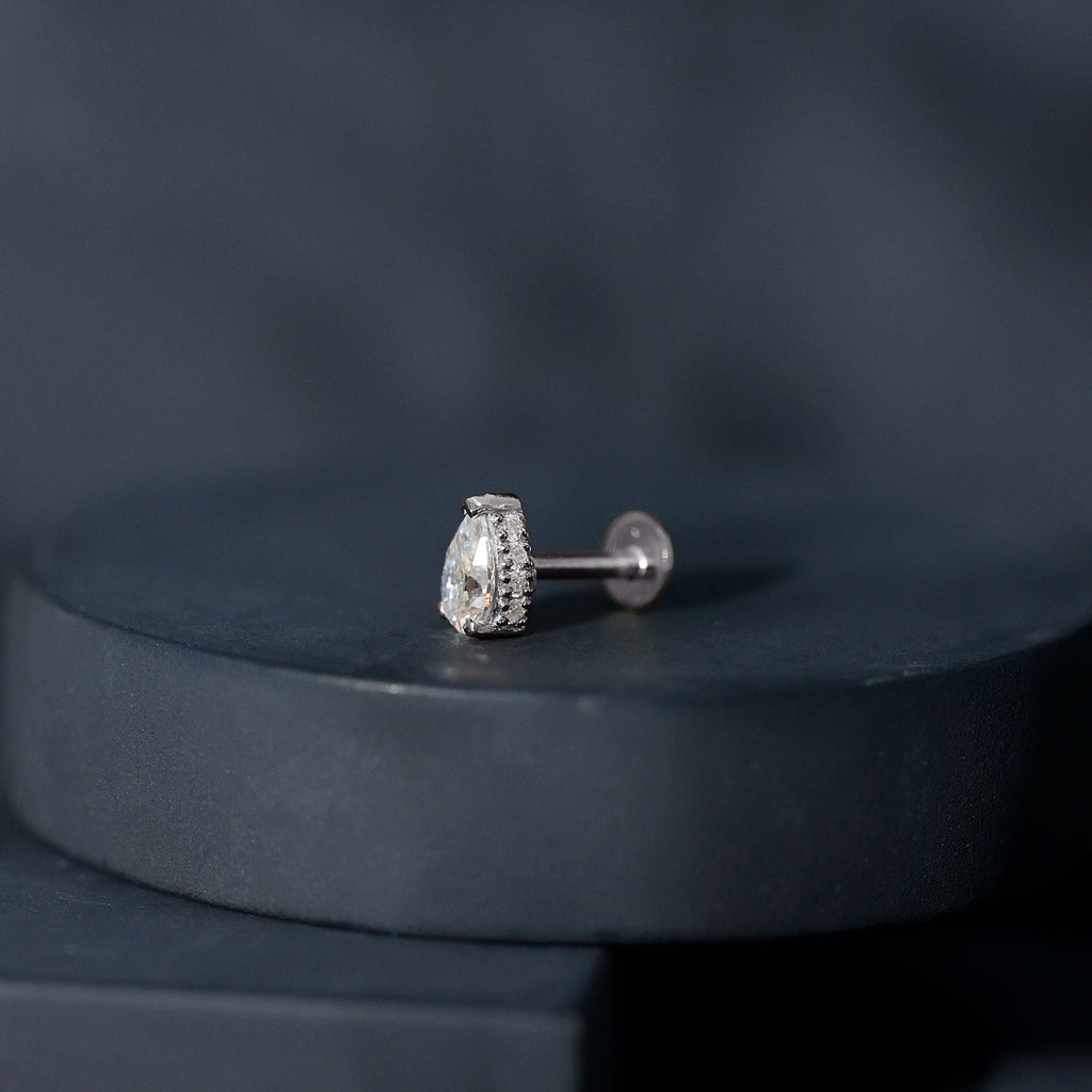 Pear Shaped Moissanite Solitaire Cartilage Earring
