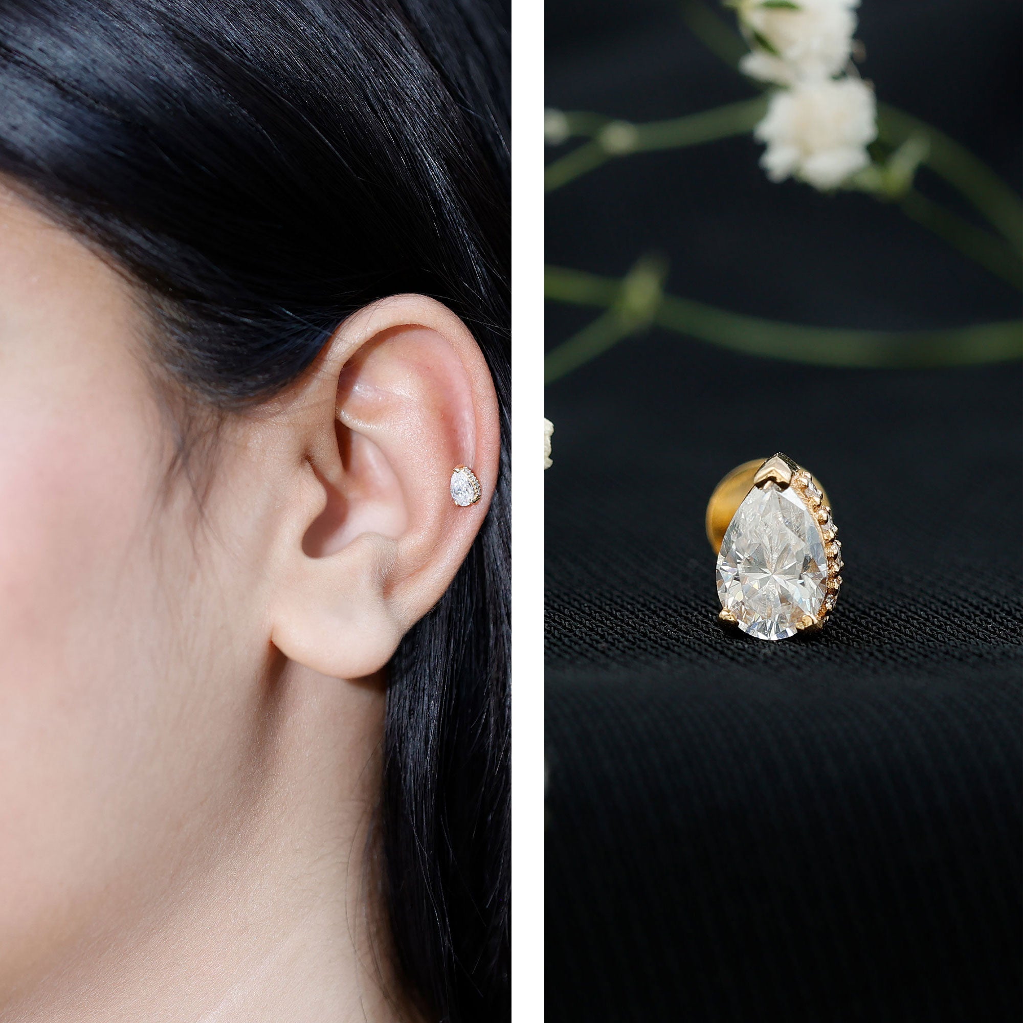 Pear Shaped Moissanite Solitaire Cartilage Earring
