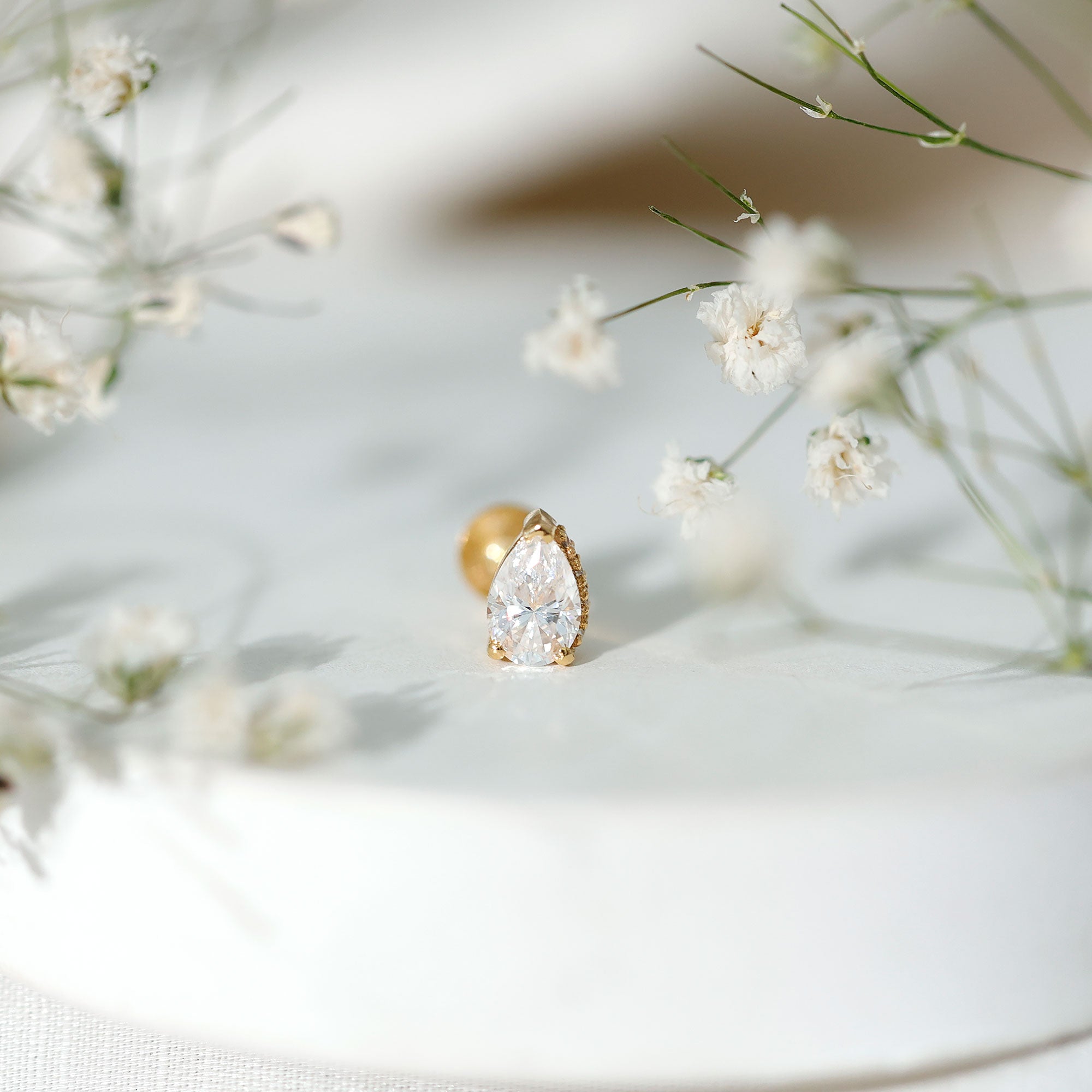 Pear Shaped Moissanite Solitaire Cartilage Earring