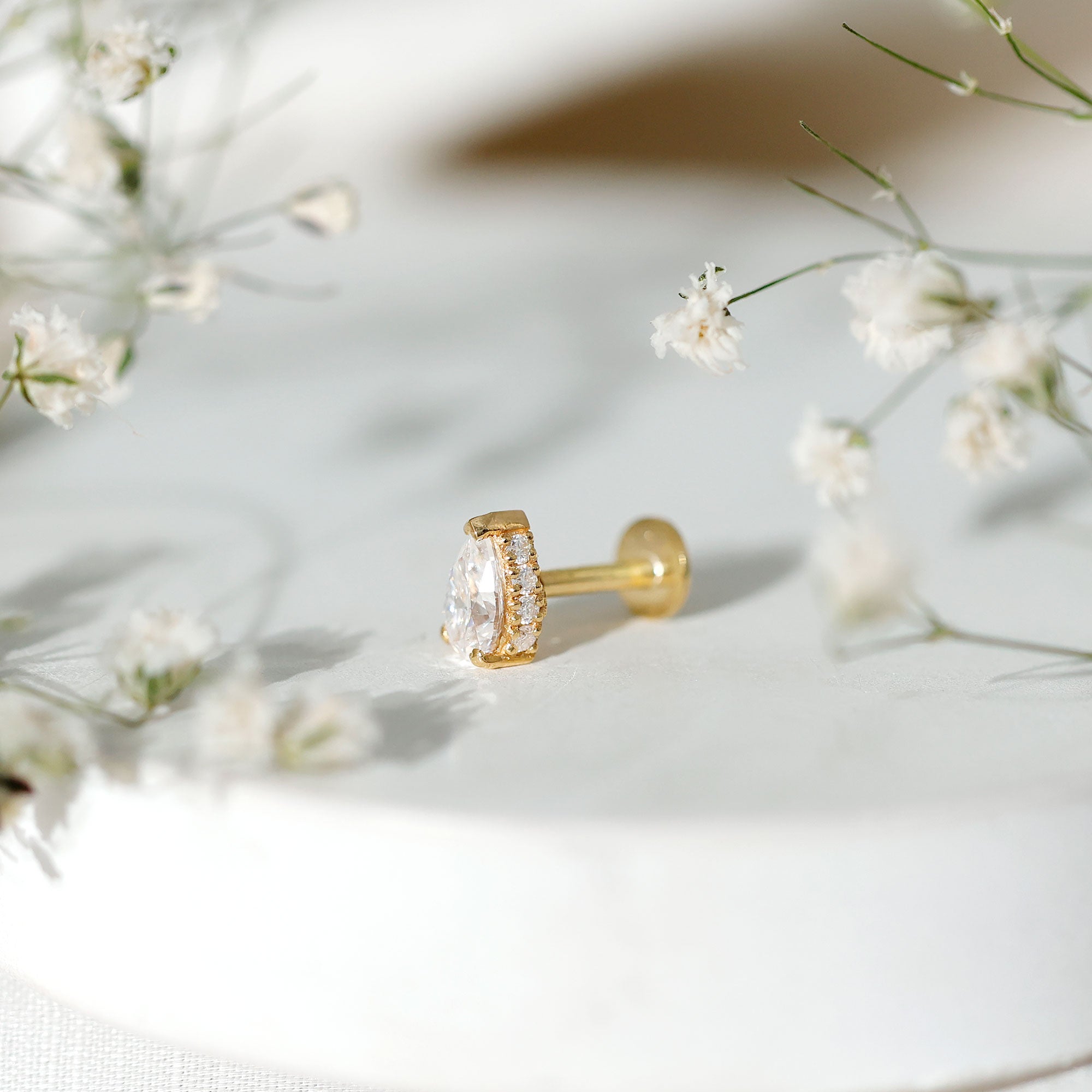 Pear Shaped Moissanite Solitaire Cartilage Earring