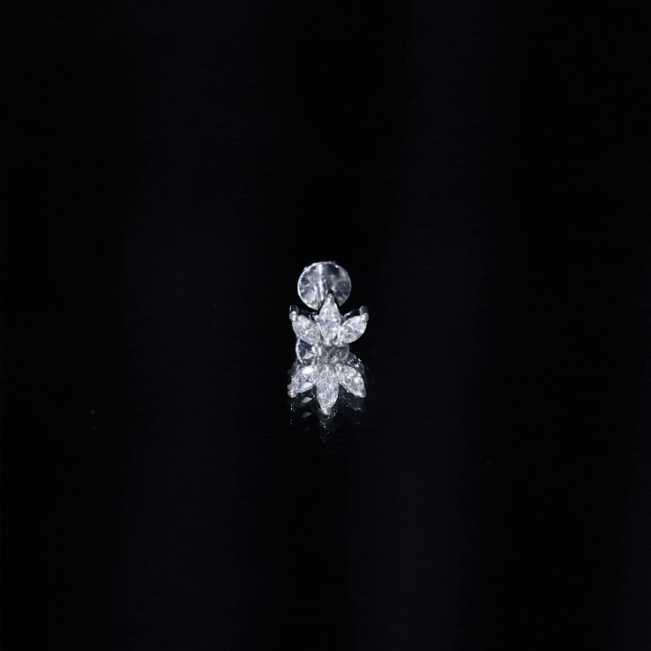 Marquise Cut Diamond Lotus Flower Earring for Helix Piercing