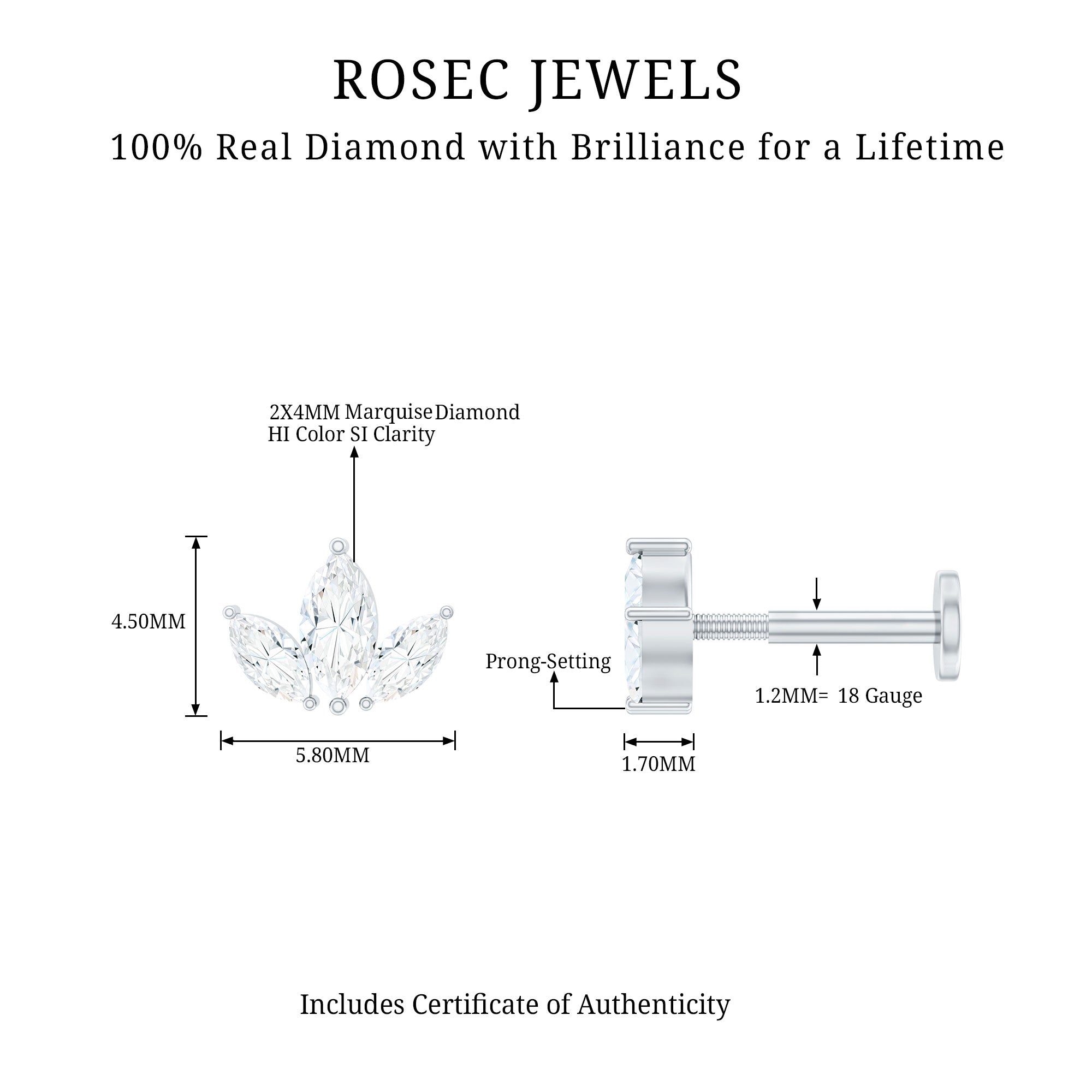 Marquise Cut Diamond Lotus Flower Earring for Helix Piercing