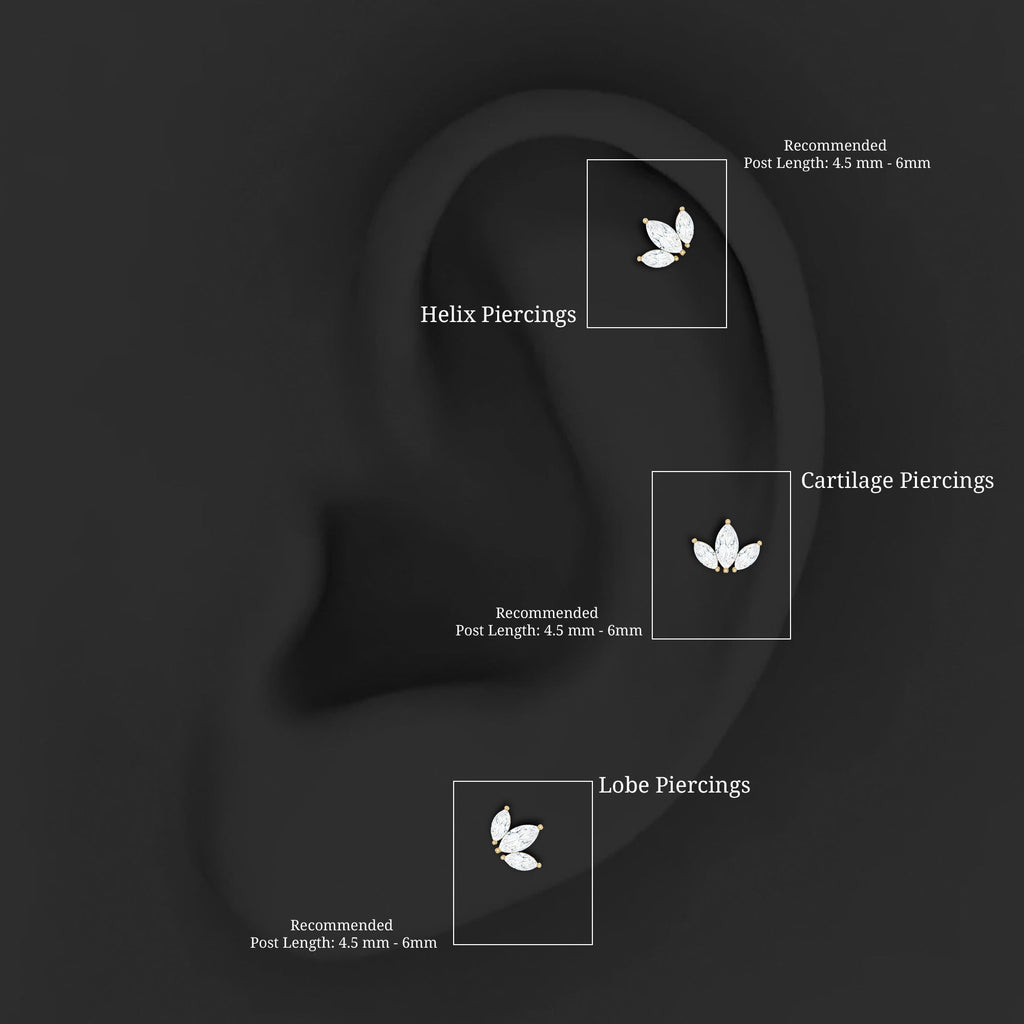 Marquise Cut Diamond Lotus Flower Earring for Helix Piercing