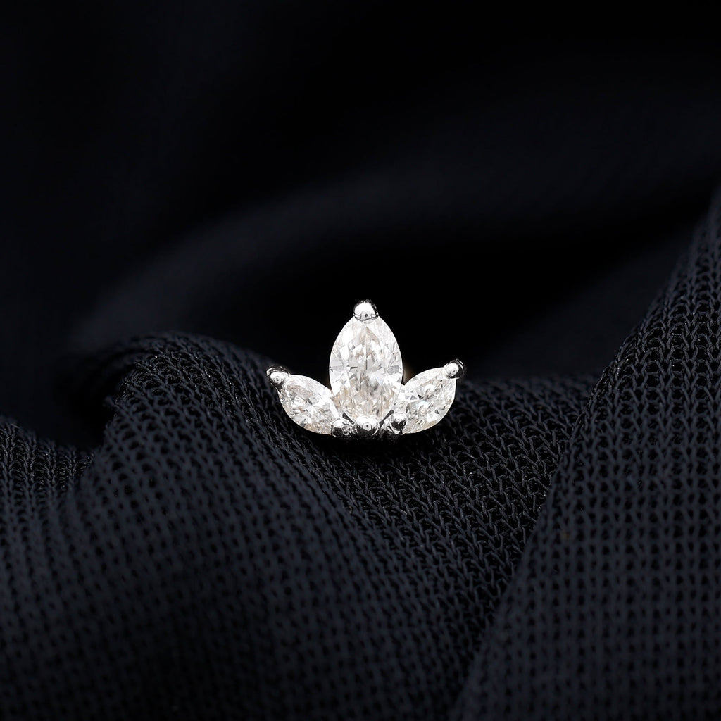 Marquise Cut Diamond Lotus Flower Earring for Helix Piercing