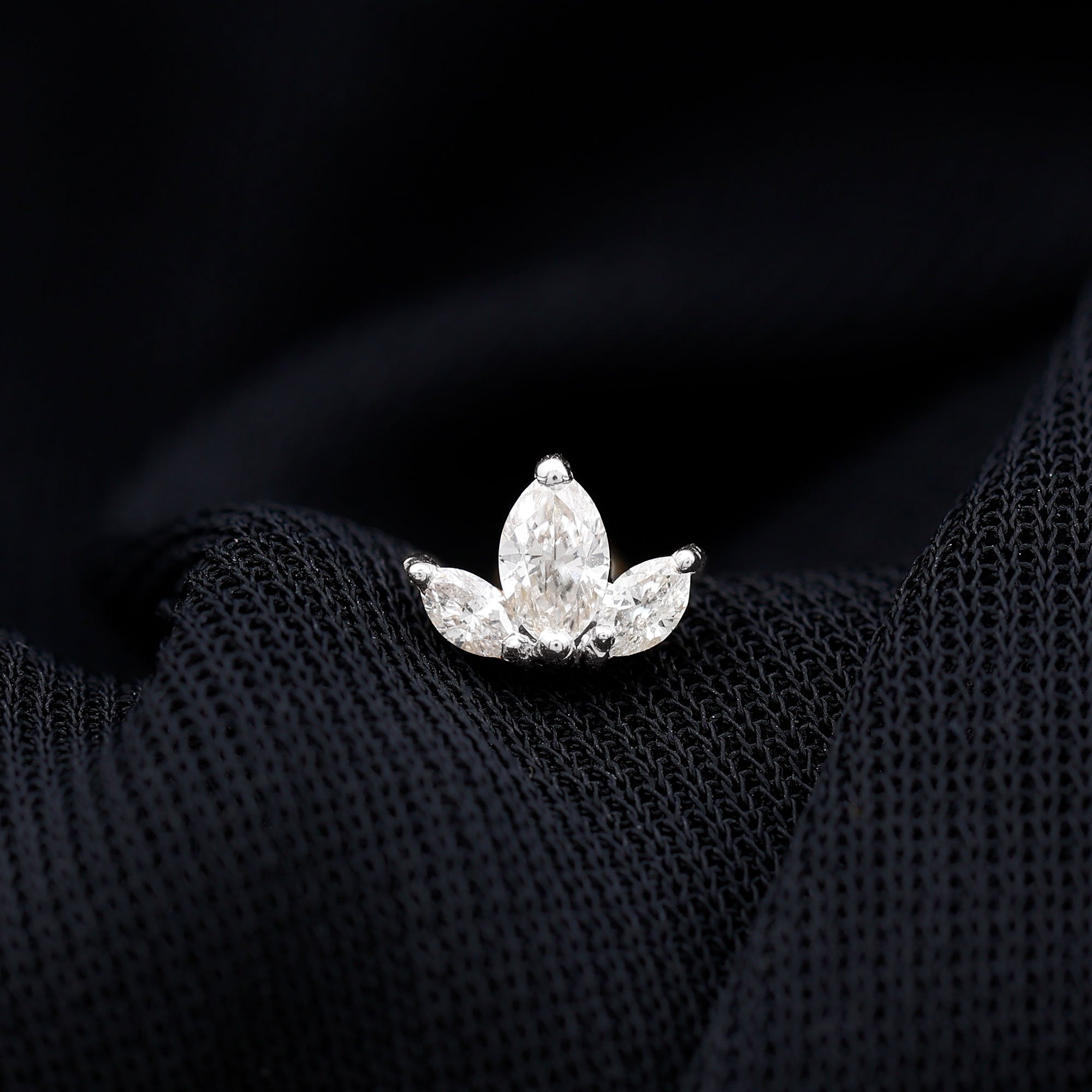 Marquise Cut Diamond Lotus Flower Earring for Helix Piercing