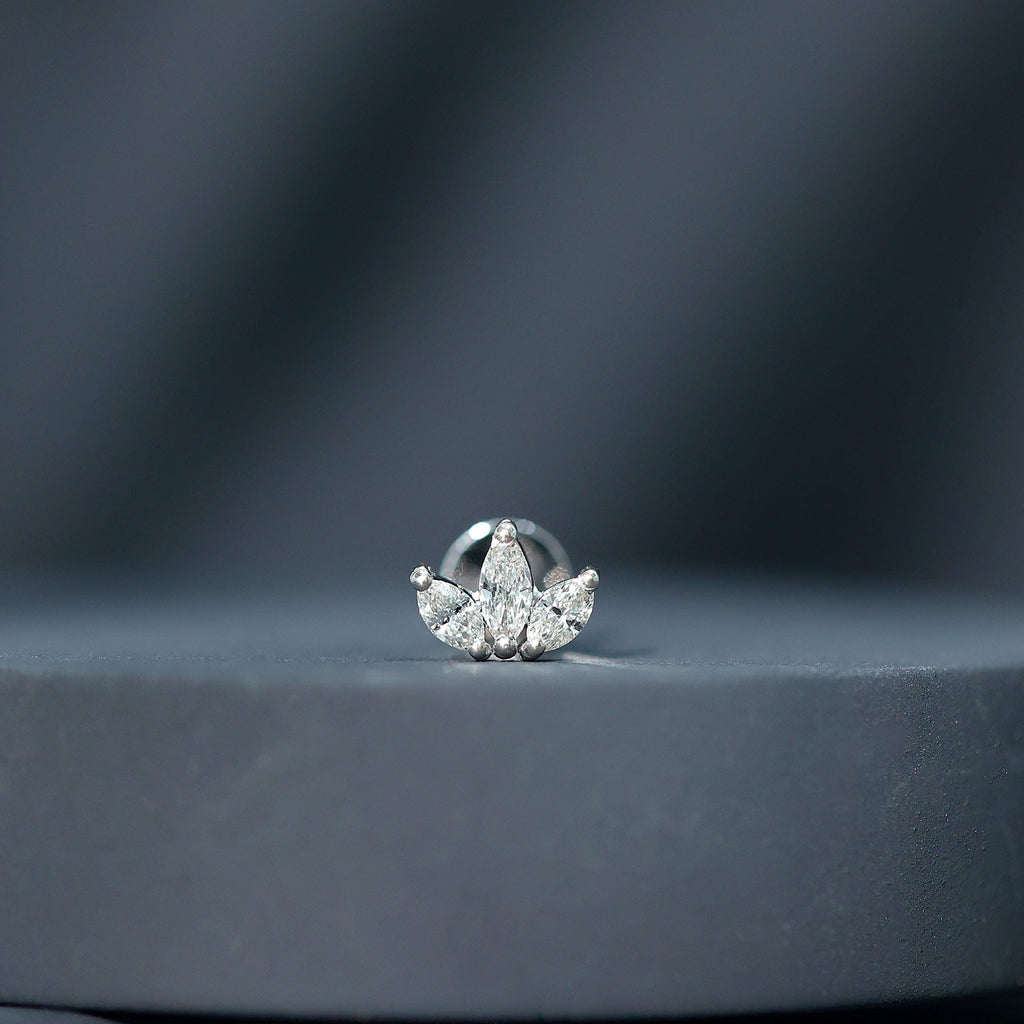 Marquise Cut Diamond Lotus Flower Earring for Helix Piercing