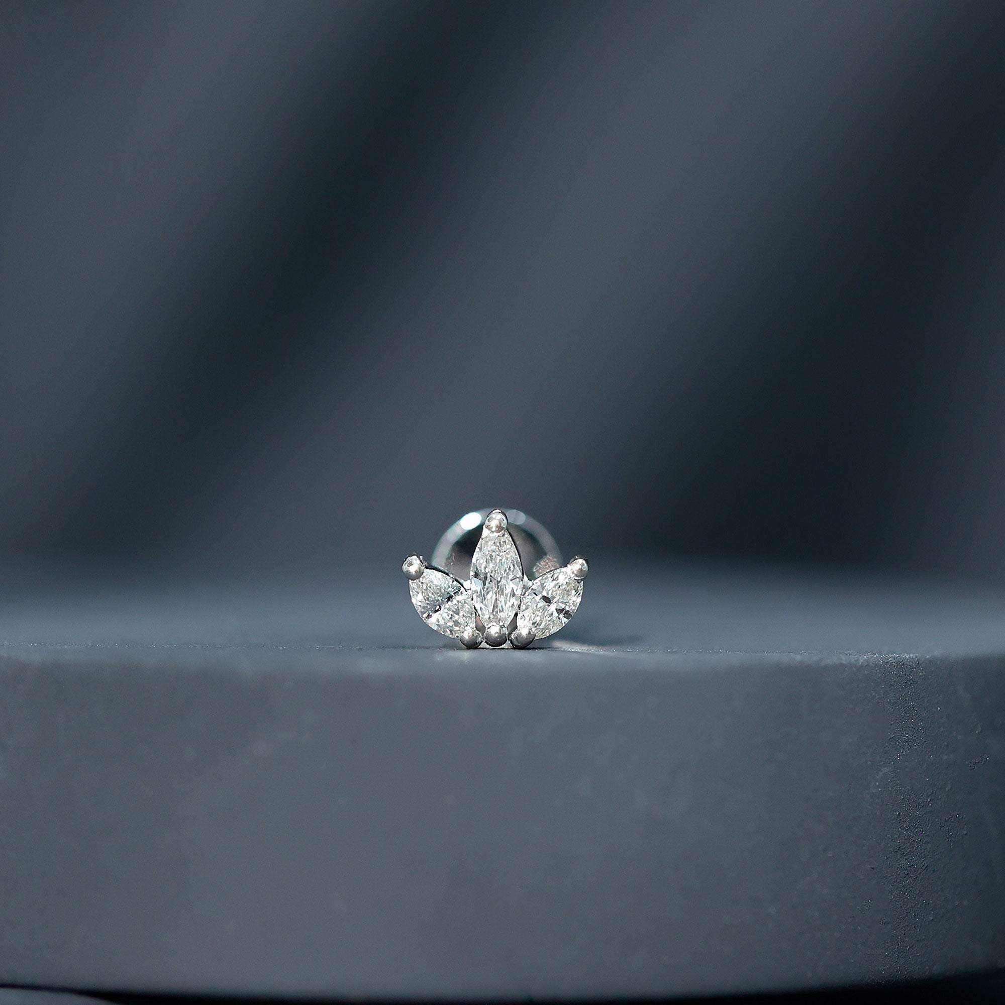Marquise Cut Diamond Lotus Flower Earring for Helix Piercing