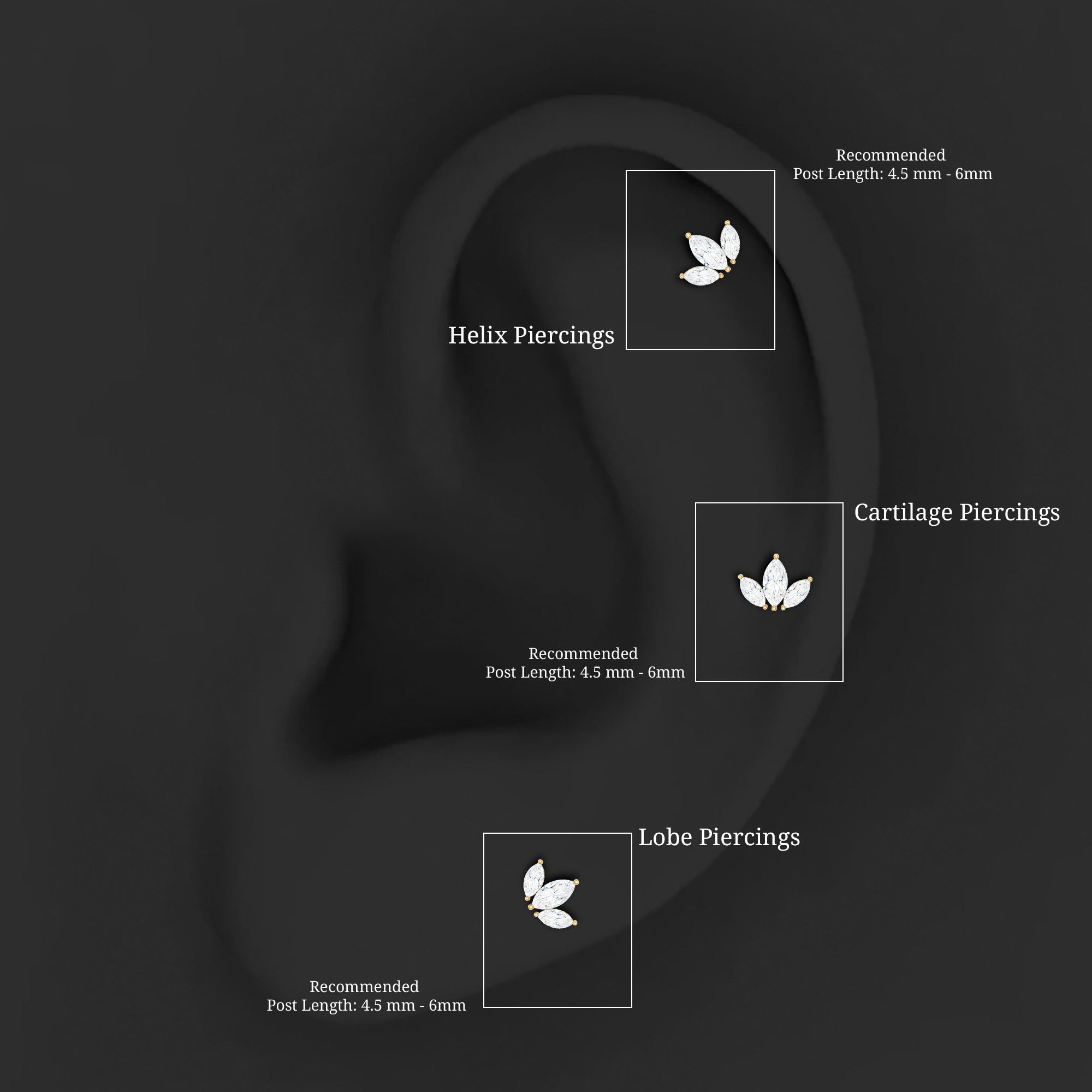 Marquise Cut Diamond Lotus Flower Earring for Helix Piercing