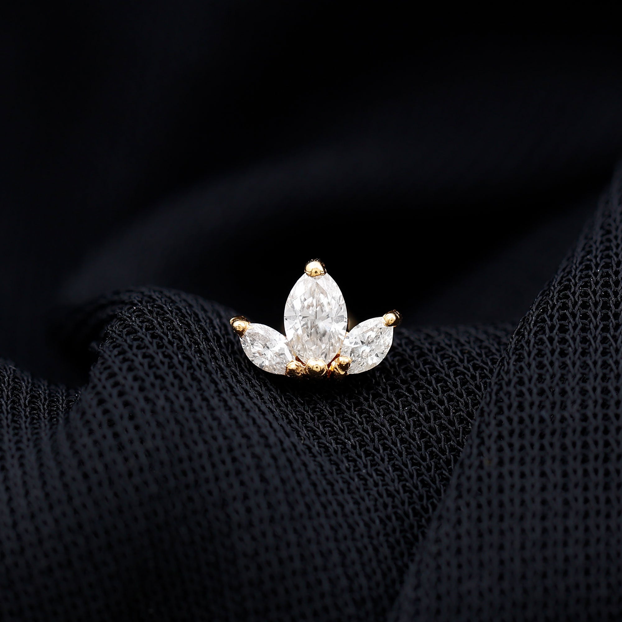 Marquise Cut Diamond Lotus Flower Earring for Helix Piercing