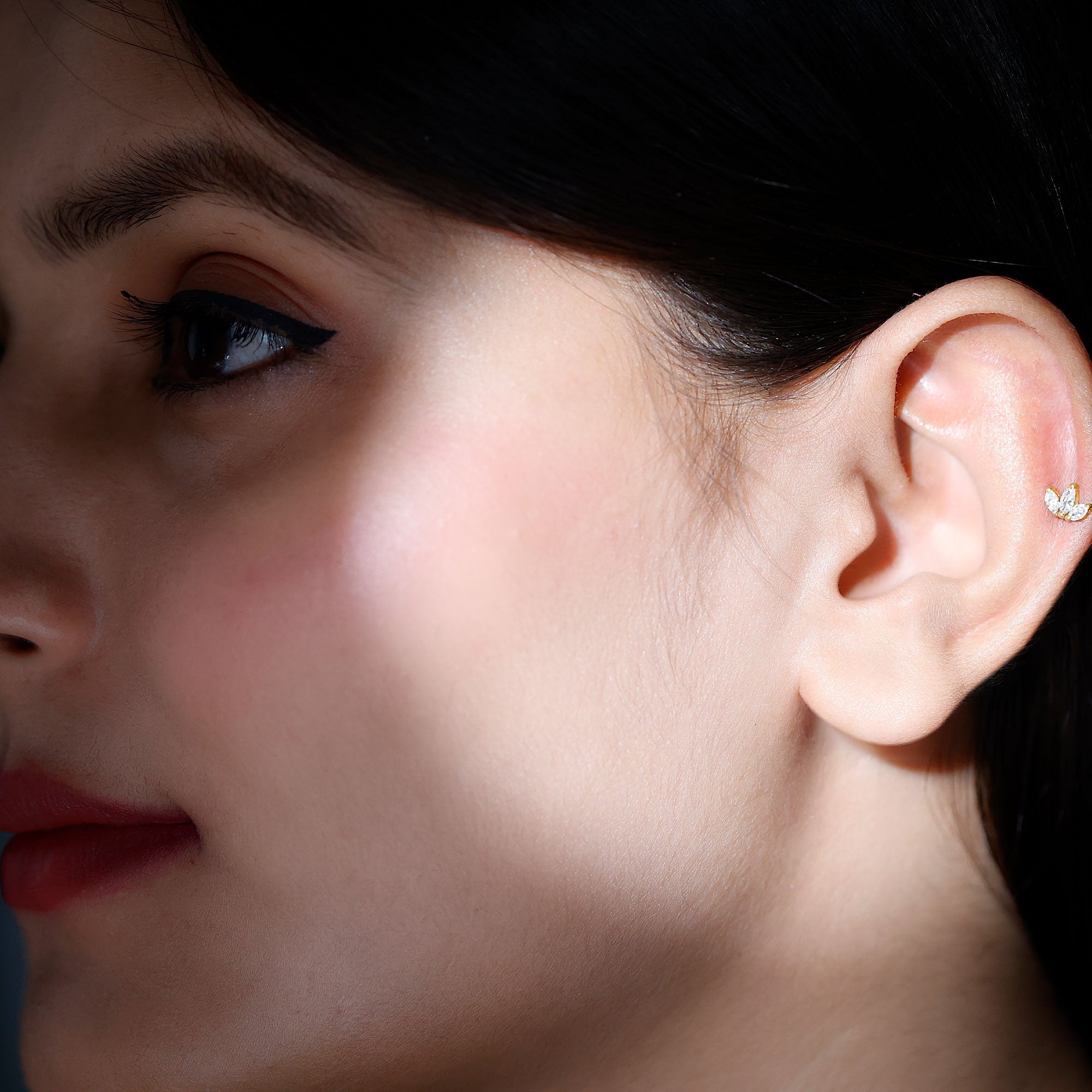 Marquise Cut Diamond Lotus Flower Earring for Helix Piercing