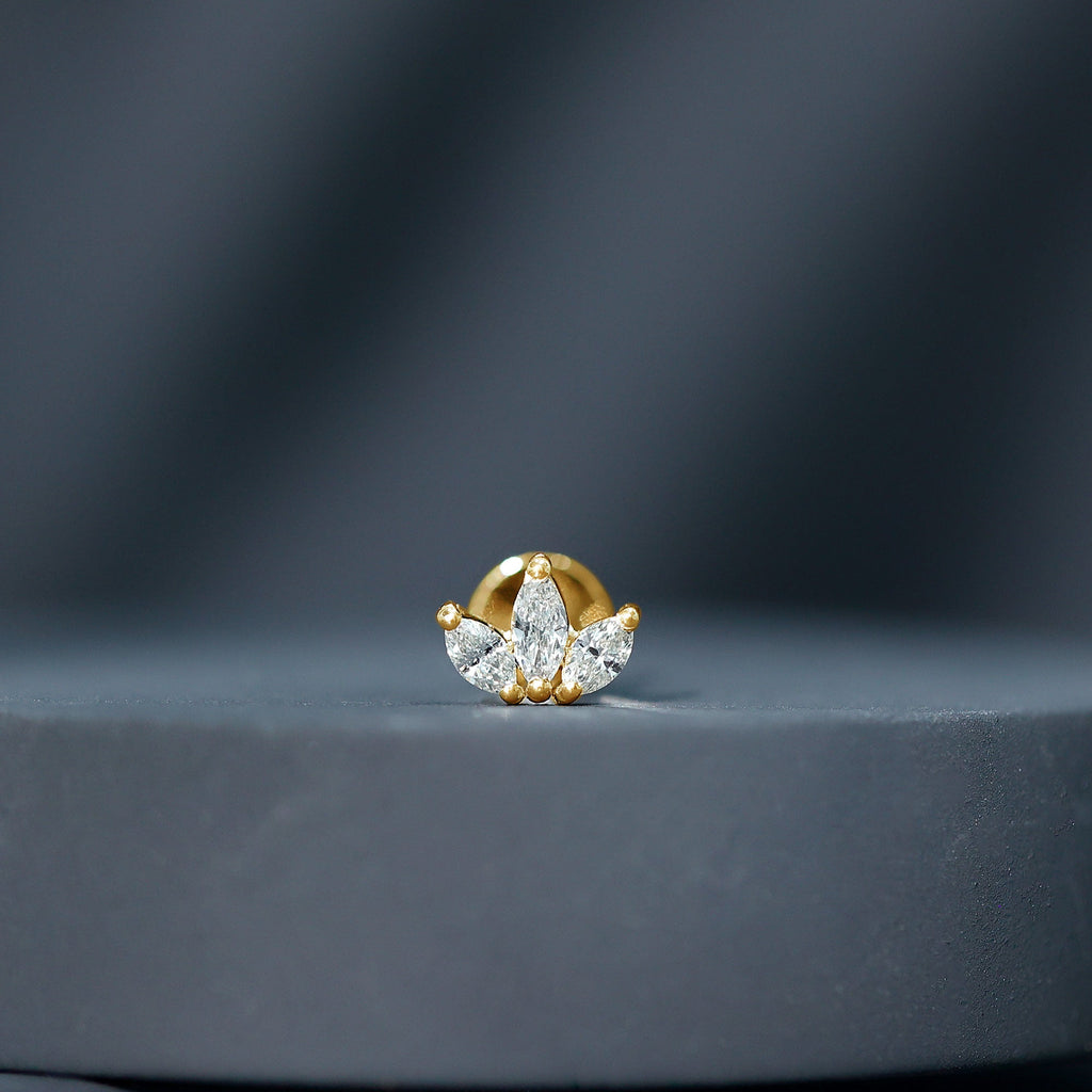 Marquise Cut Diamond Lotus Flower Earring for Helix Piercing