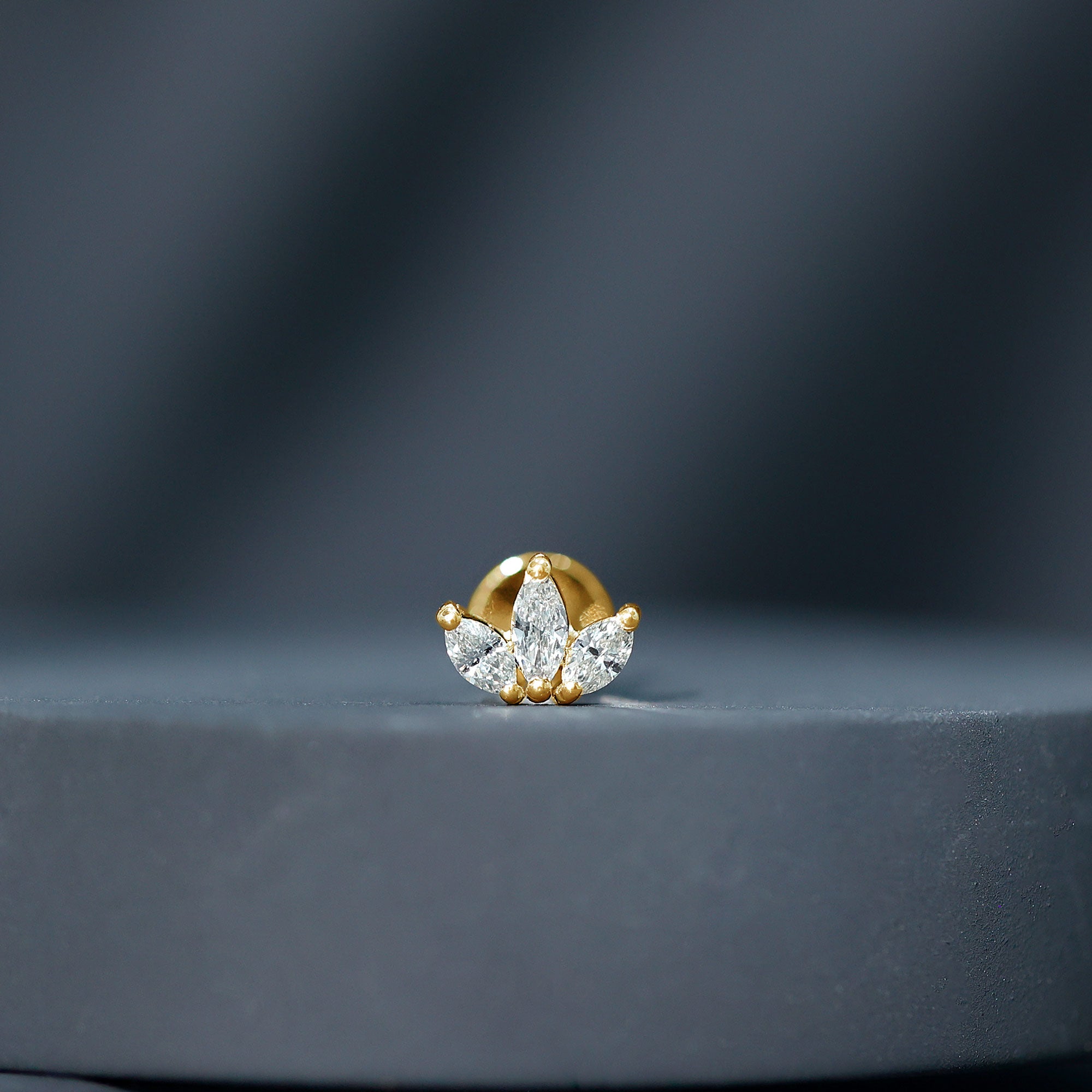 Marquise Cut Diamond Lotus Flower Earring for Helix Piercing