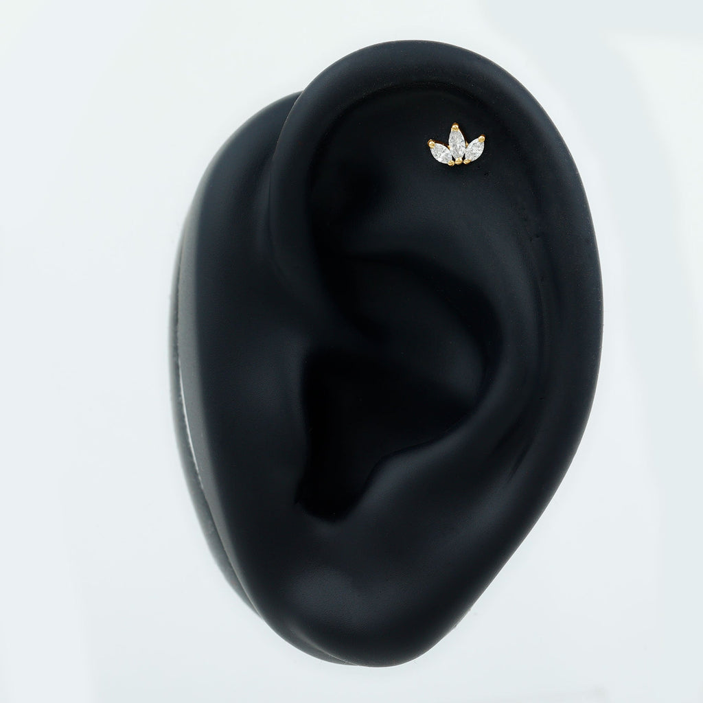 Marquise Cut Diamond Lotus Flower Earring for Helix Piercing