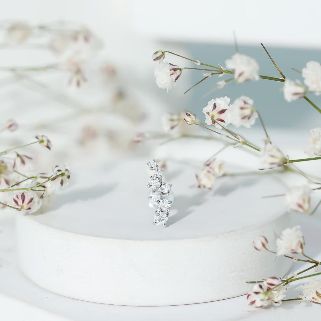 Round Moissanite Cluster Ear Crawler Earring for Helix Piercing