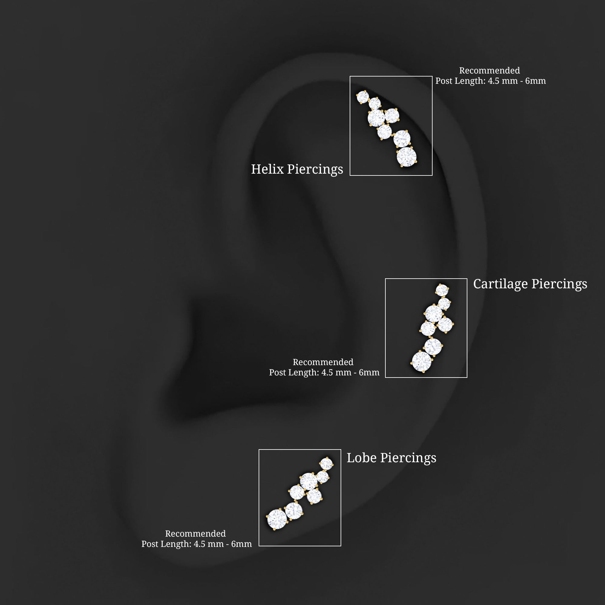 Round Moissanite Cluster Ear Crawler Earring for Helix Piercing