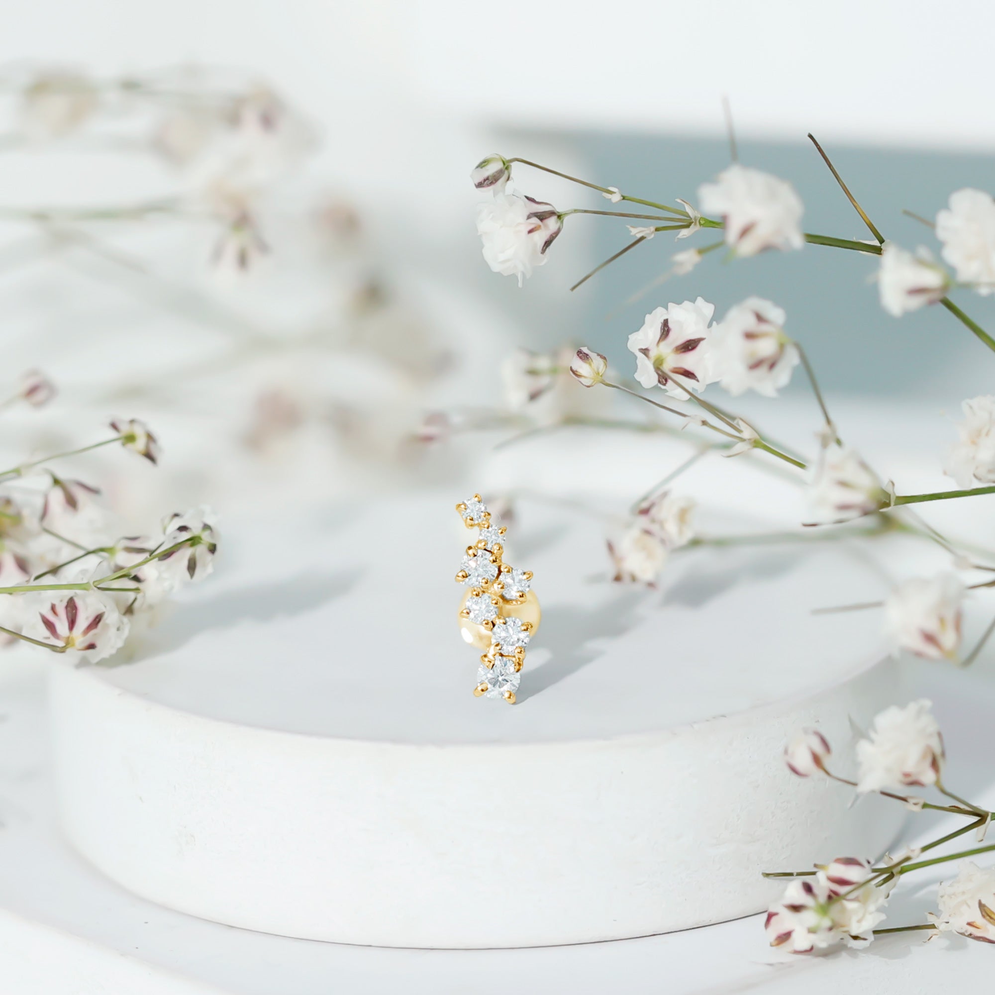 Round Moissanite Cluster Ear Crawler Earring for Helix Piercing