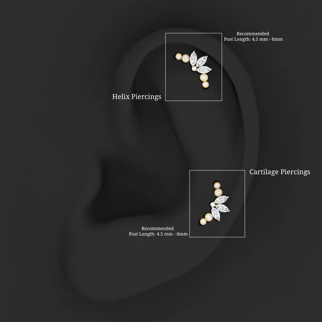 Certified Moissanite Crawler Earring for Helix Piercing