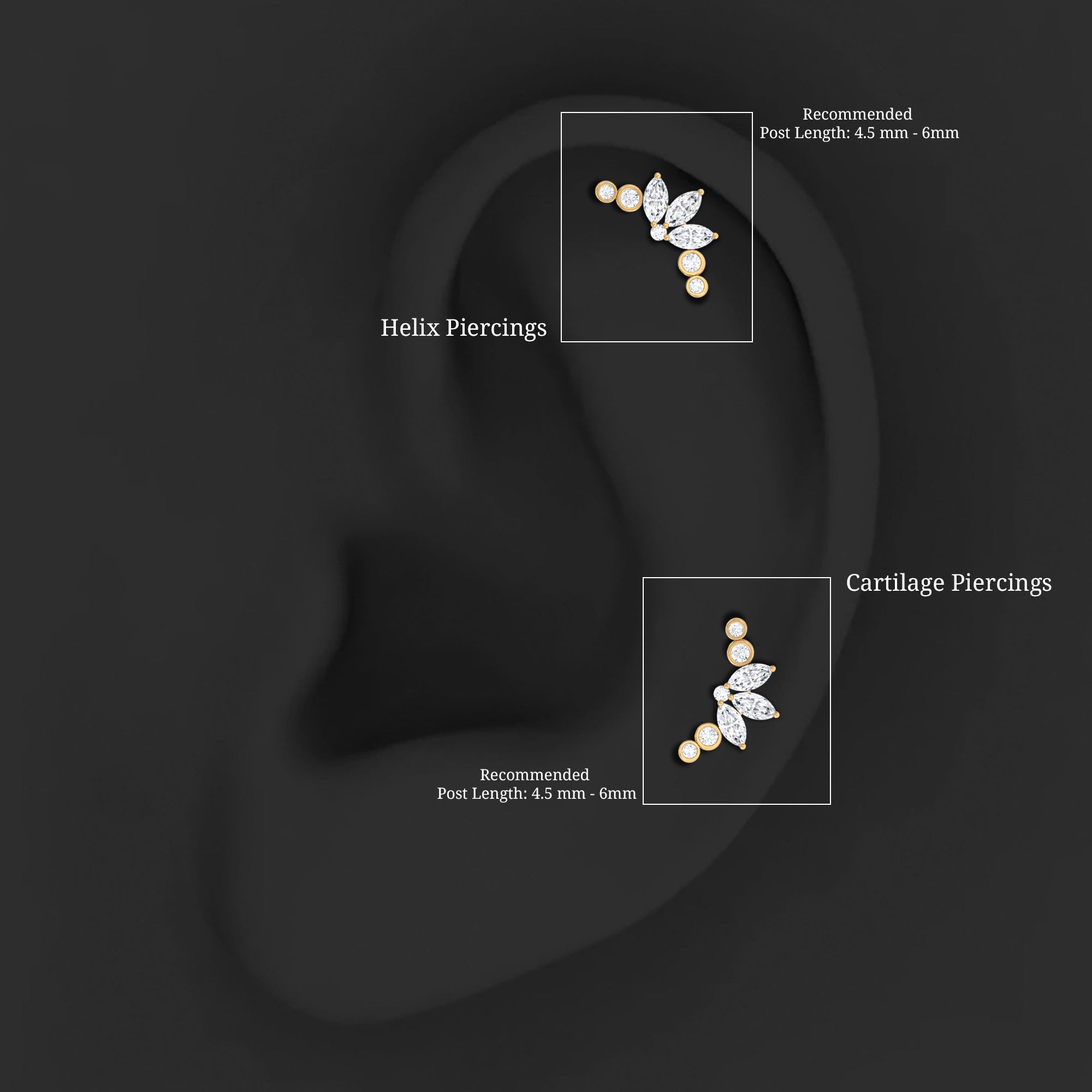 Certified Moissanite Crawler Earring for Helix Piercing