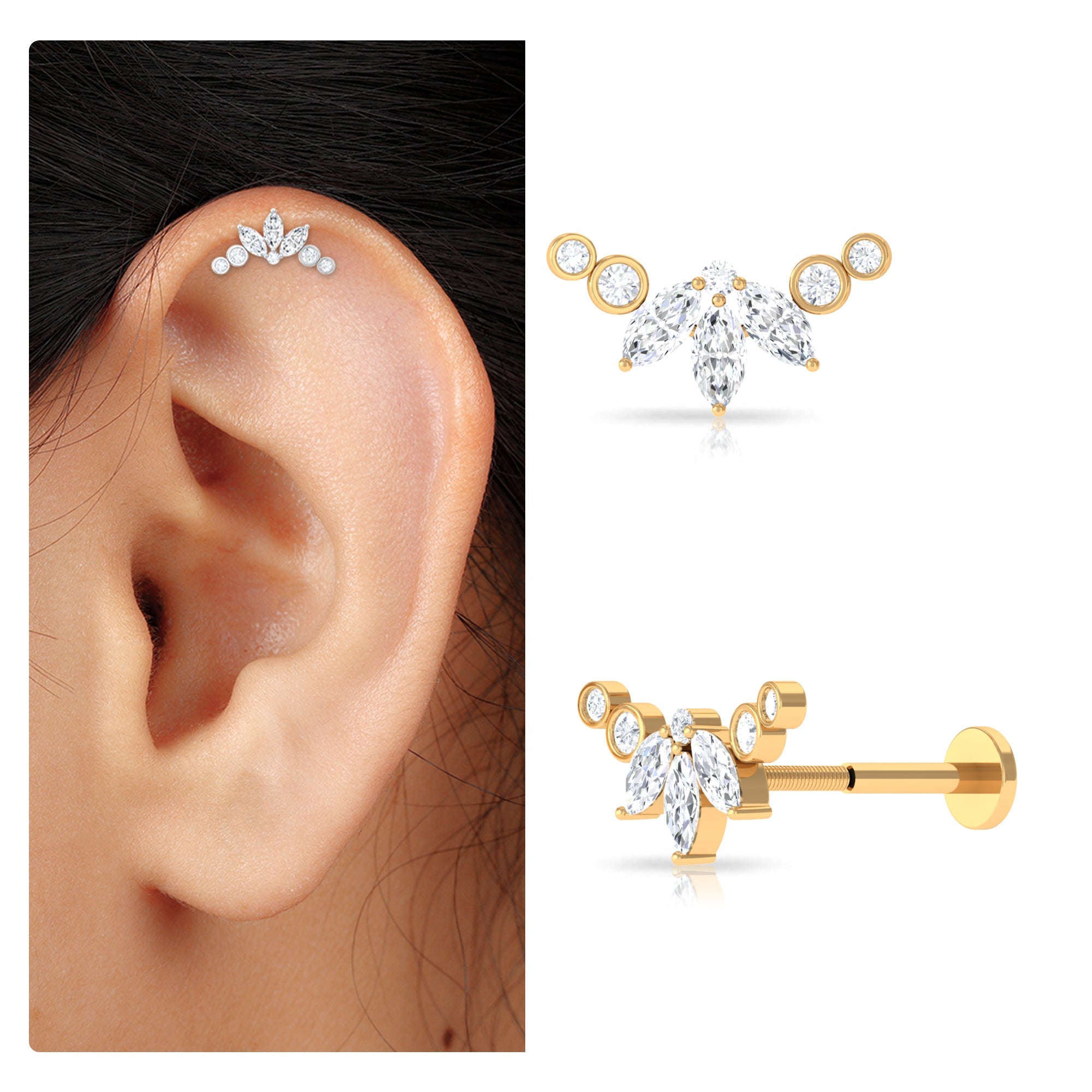 Certified Moissanite Crawler Earring for Helix Piercing