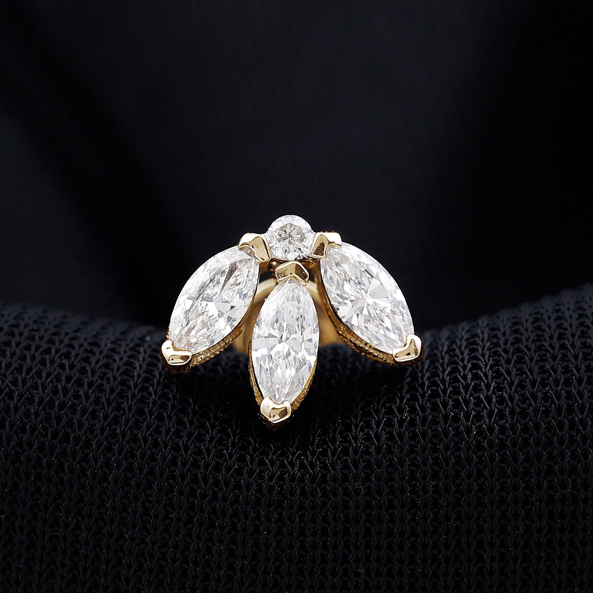 Certified Marquise Moissanite Lotus Flower Earring for Helix Piercing