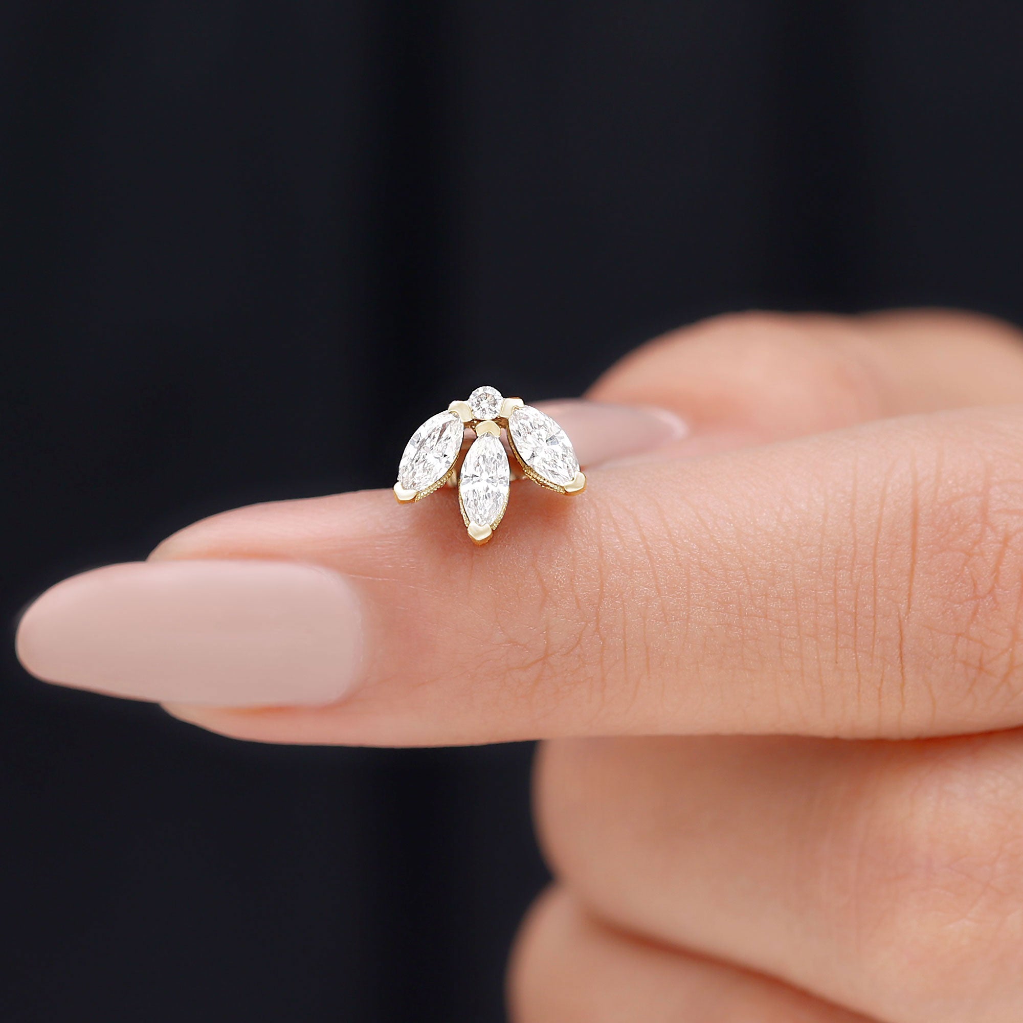 Certified Marquise Moissanite Lotus Flower Earring for Helix Piercing