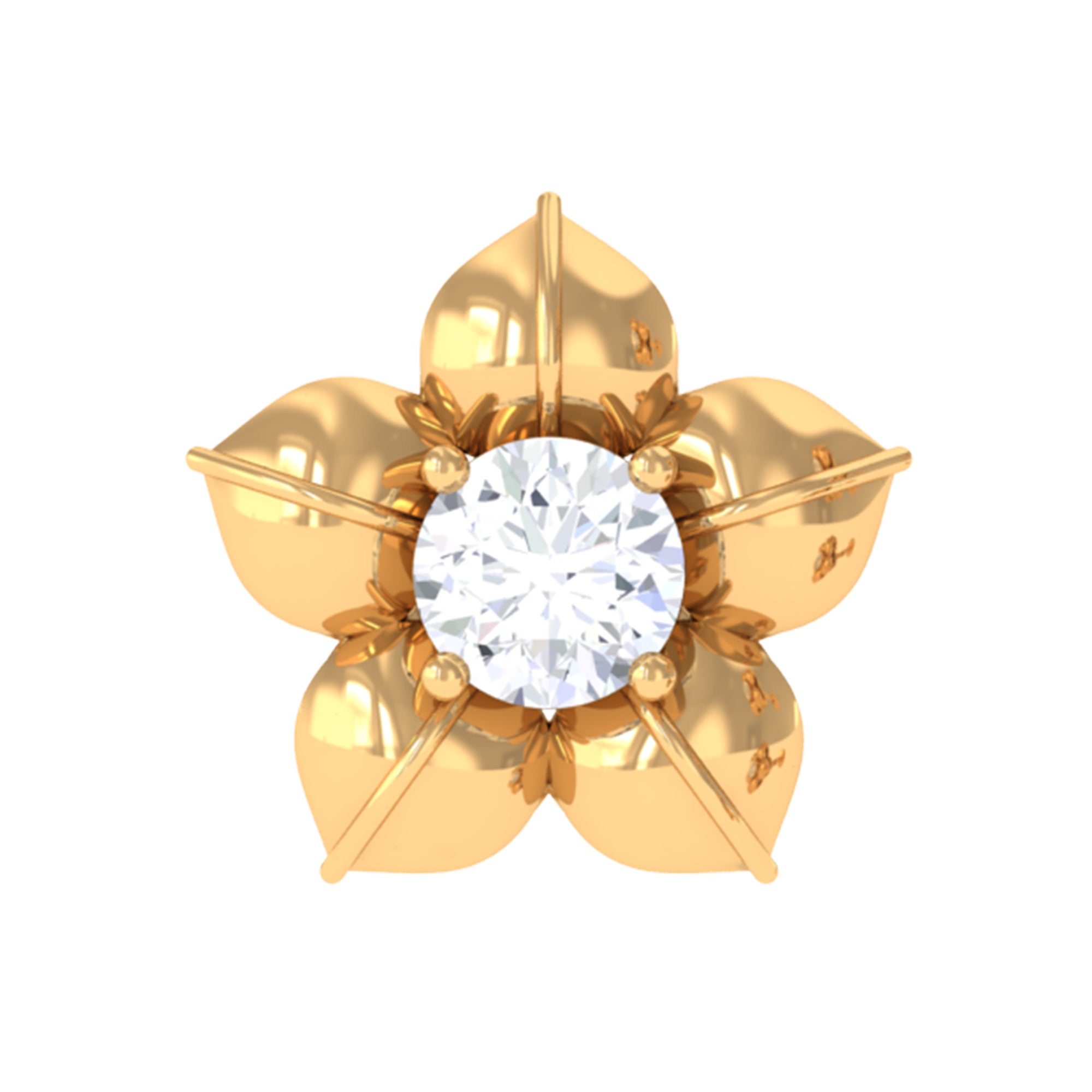 Round Moissanite Gold Flower Earring for Helix Piercing