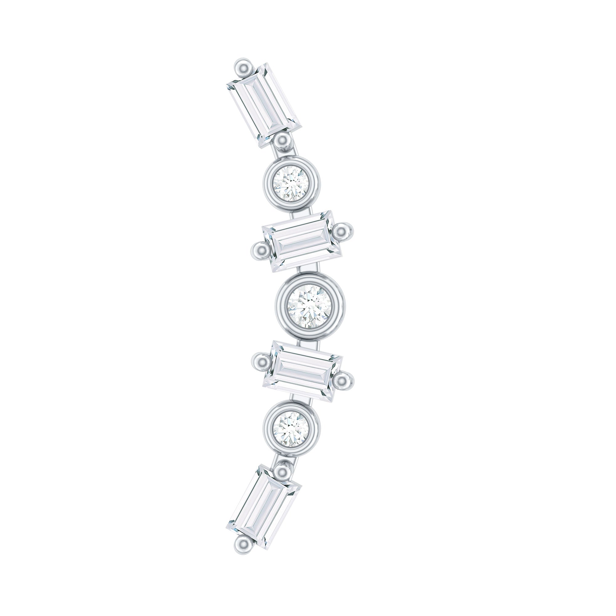 Baguette Moissanite Art Deco Climber Earring for Helix Piercing