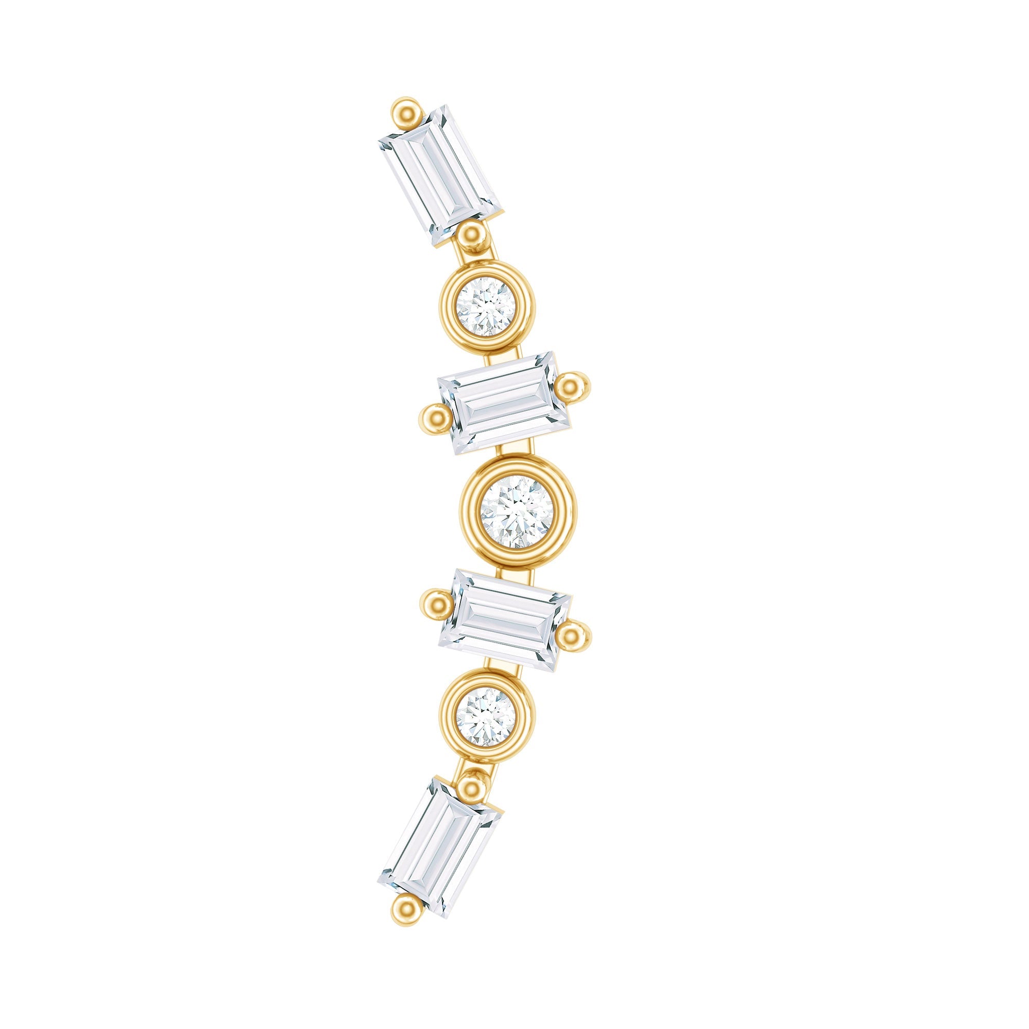 Baguette Moissanite Art Deco Climber Earring for Helix Piercing