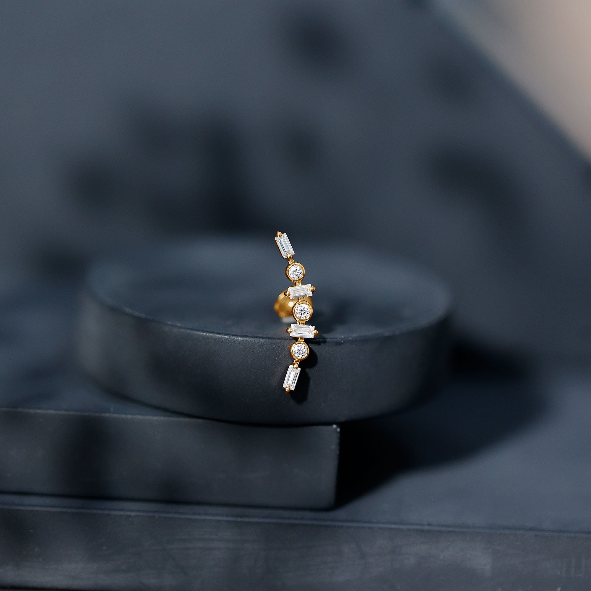 Baguette Moissanite Art Deco Climber Earring for Helix Piercing