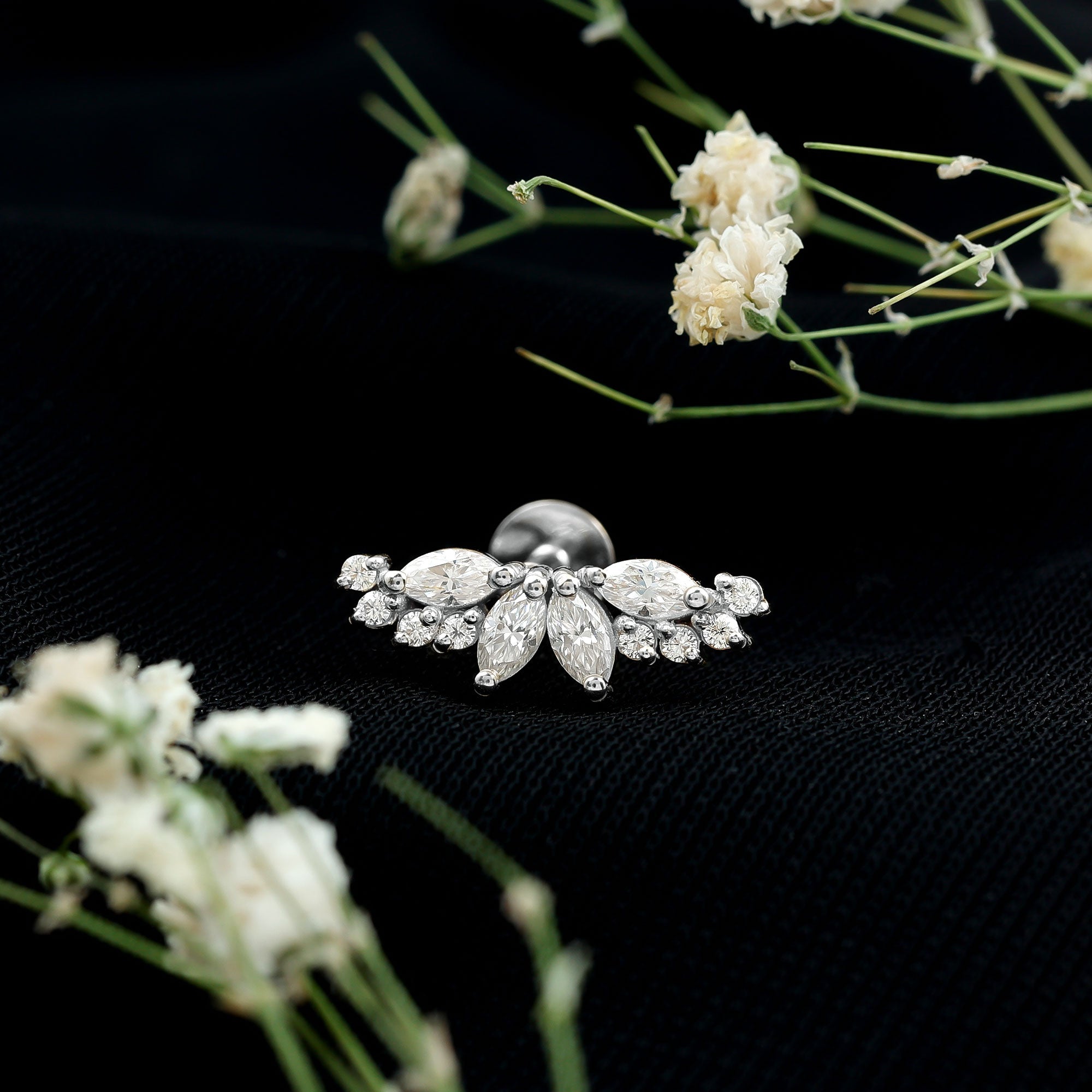 Certified Moissanite Cluster Crawler Earring for Helix Piercing