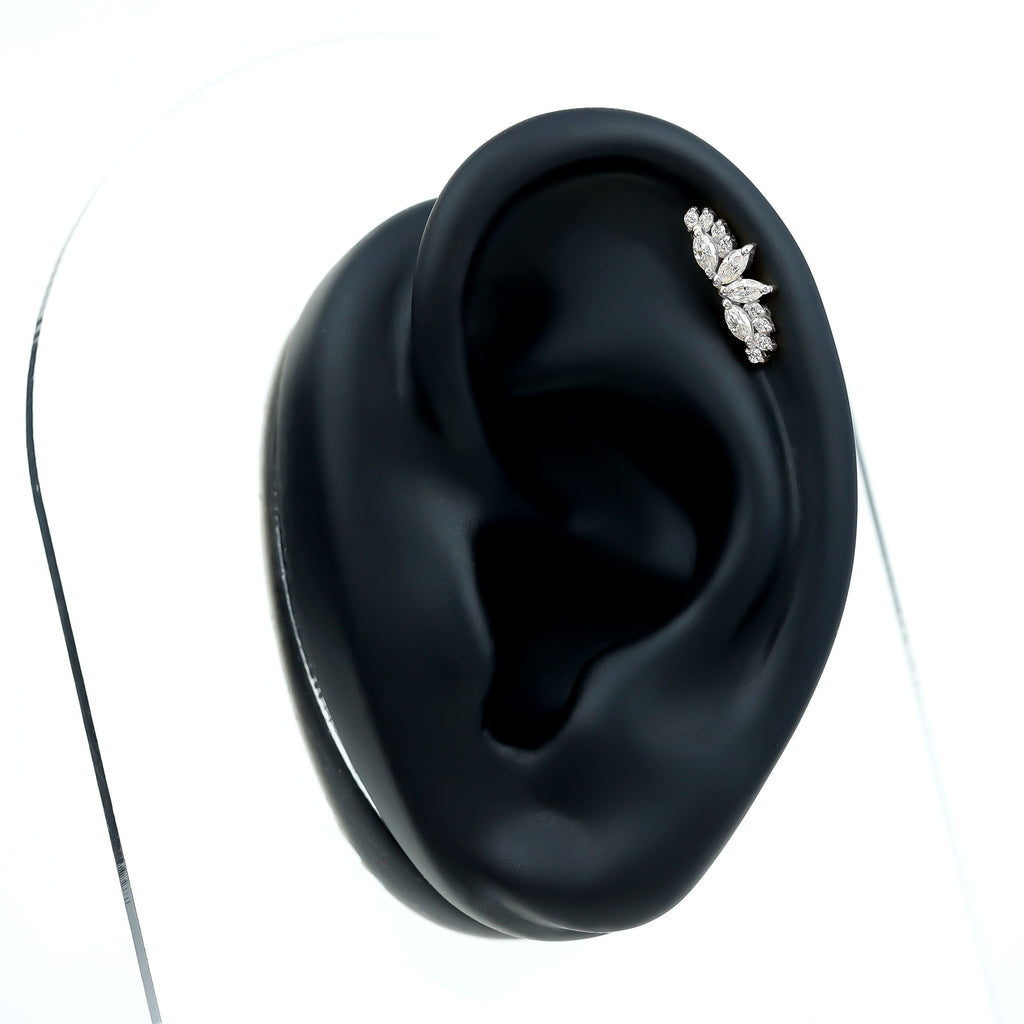 Certified Moissanite Cluster Crawler Earring for Helix Piercing