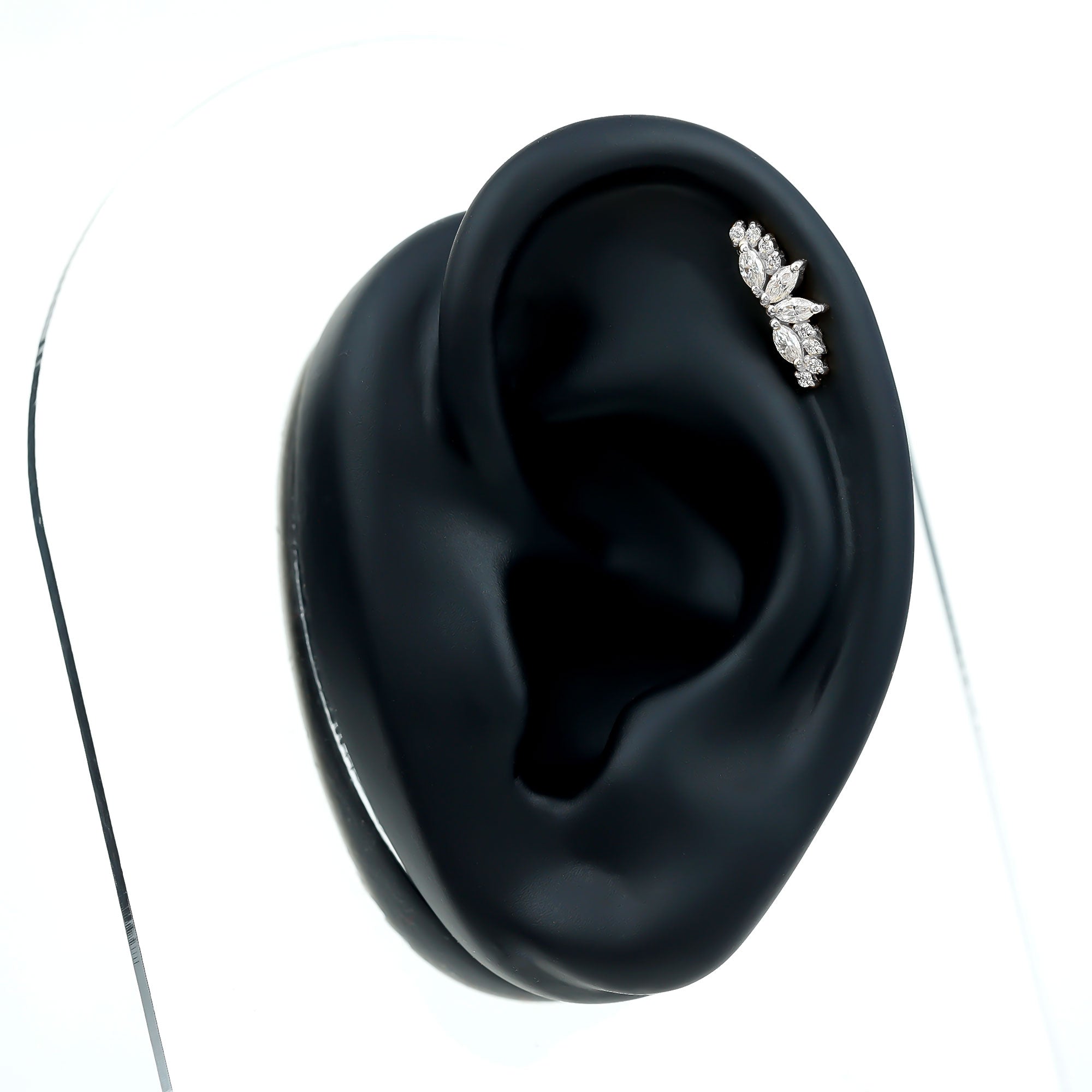 Certified Moissanite Cluster Crawler Earring for Helix Piercing