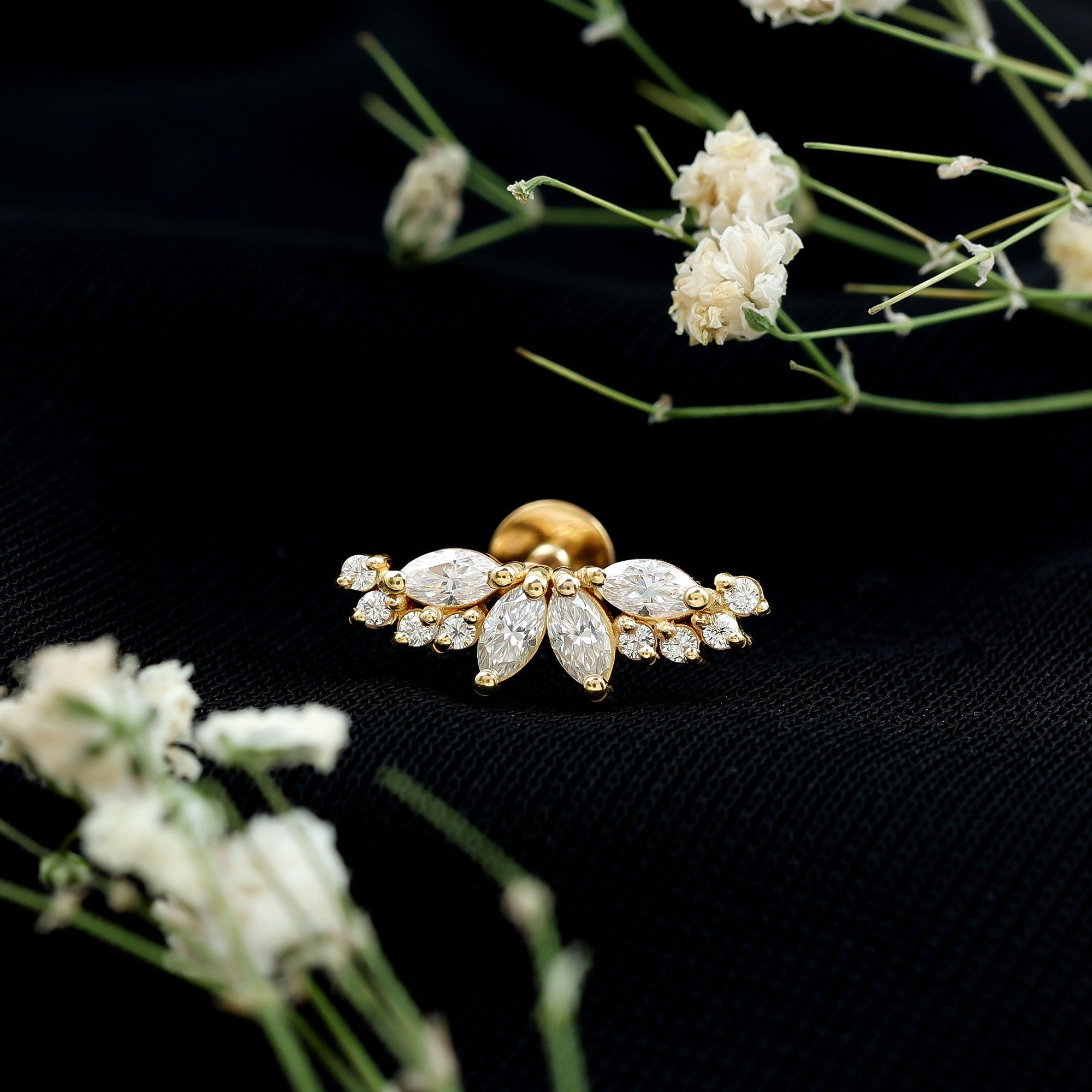 Certified Moissanite Cluster Crawler Earring for Helix Piercing