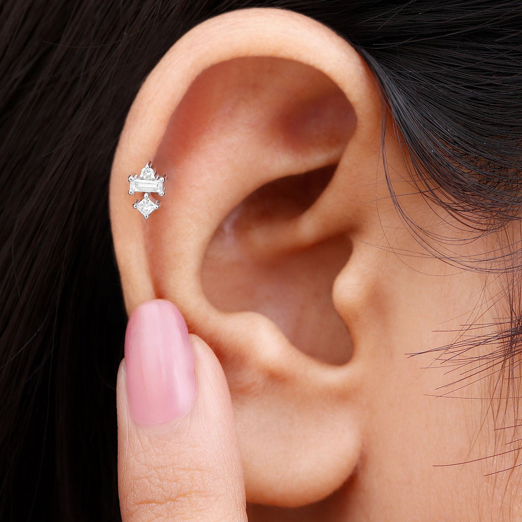 Unique Moissanite Tragus Earring with Flat Back