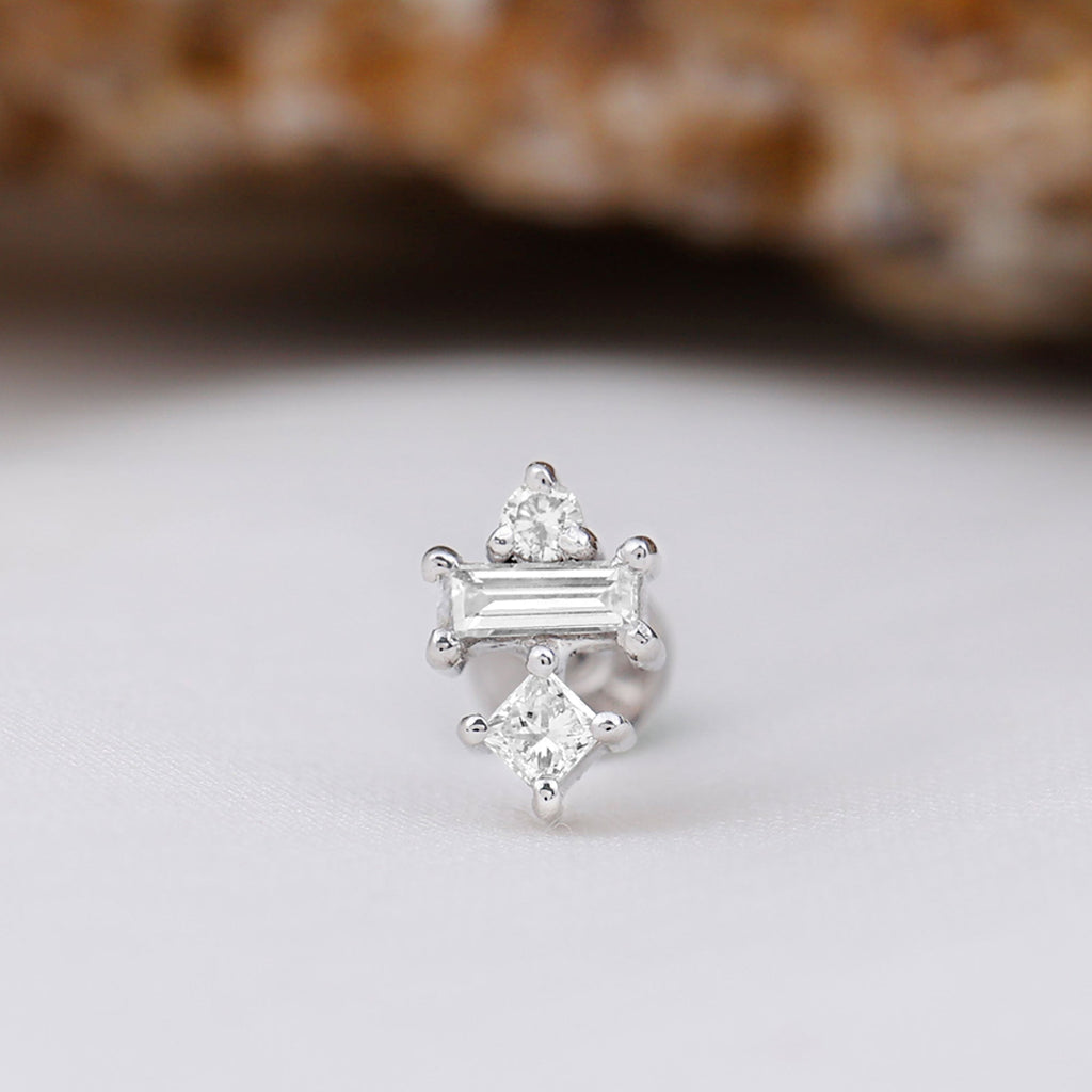 Unique Moissanite Tragus Earring with Flat Back