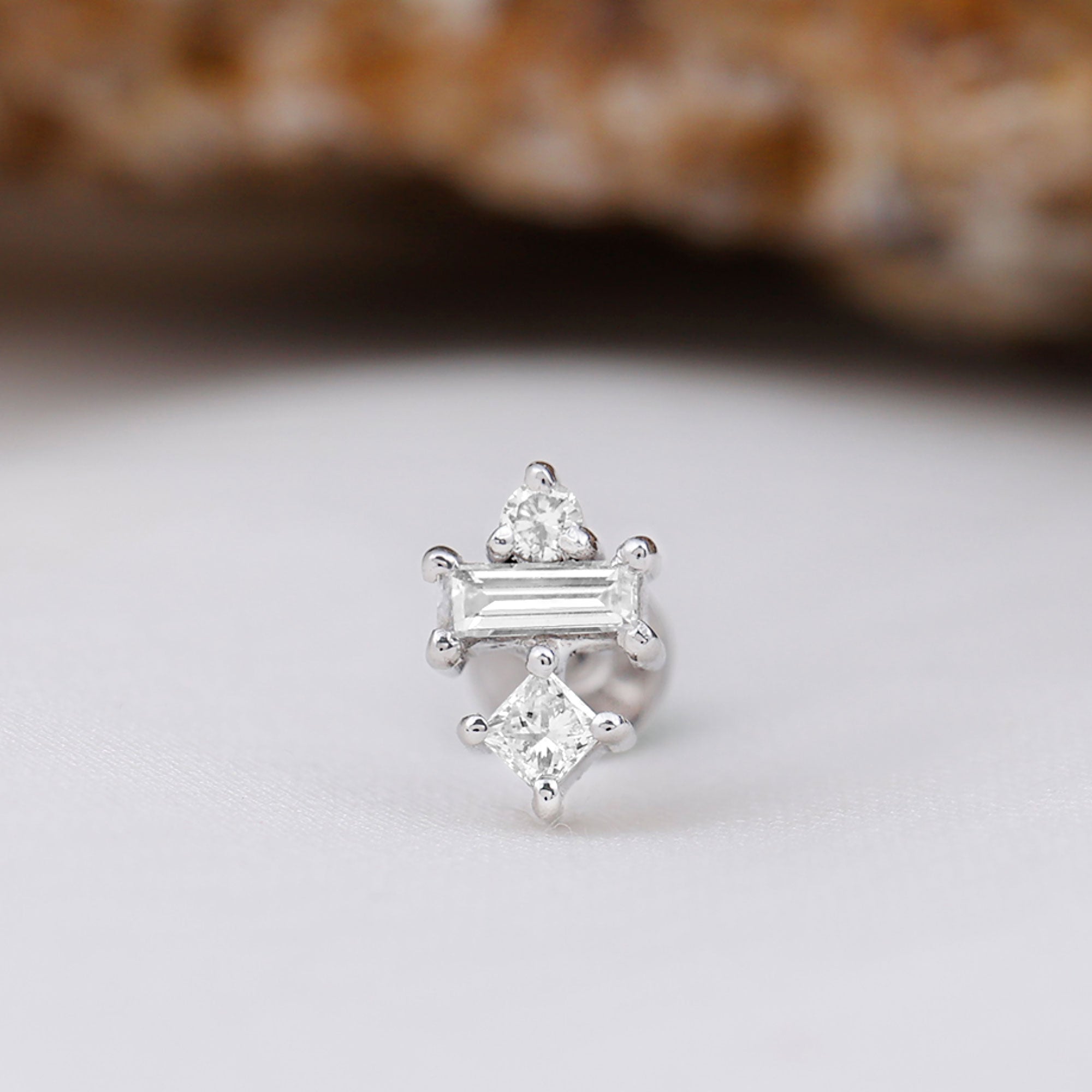Unique Moissanite Tragus Earring with Flat Back